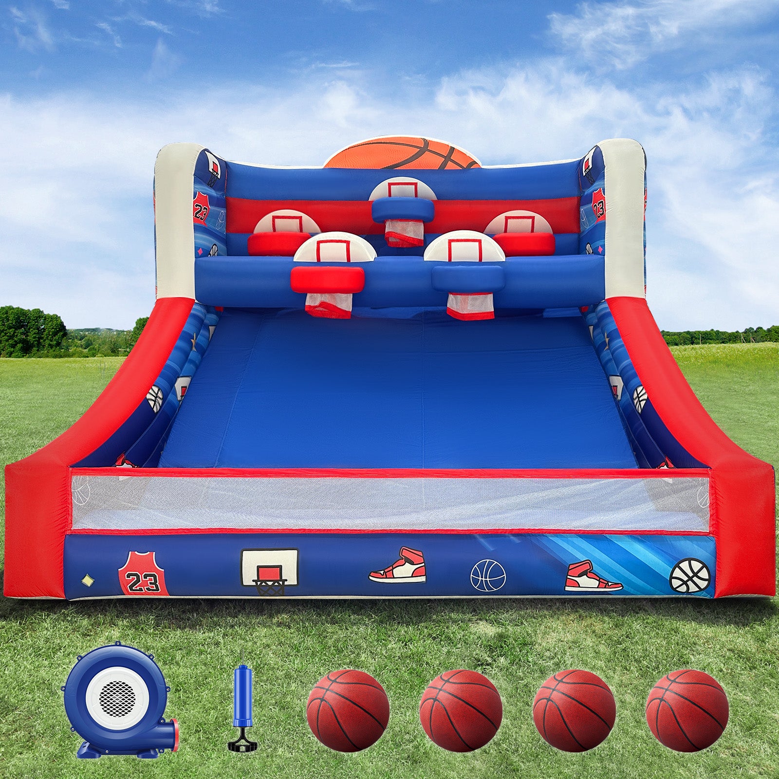 Inflatable Basketball Hoop Set with Balls & Blower - Indoor/Outdoor Party Game