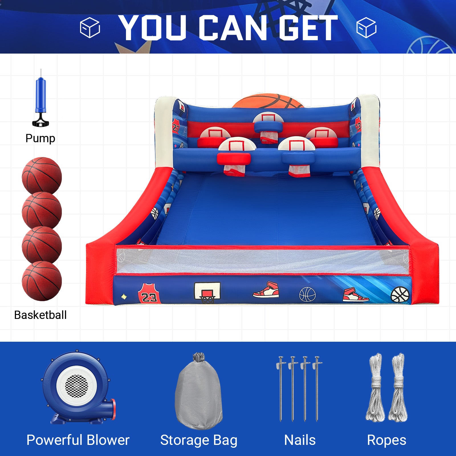 Inflatable Basketball Hoop Set with Balls & Blower - Indoor/Outdoor Party Game