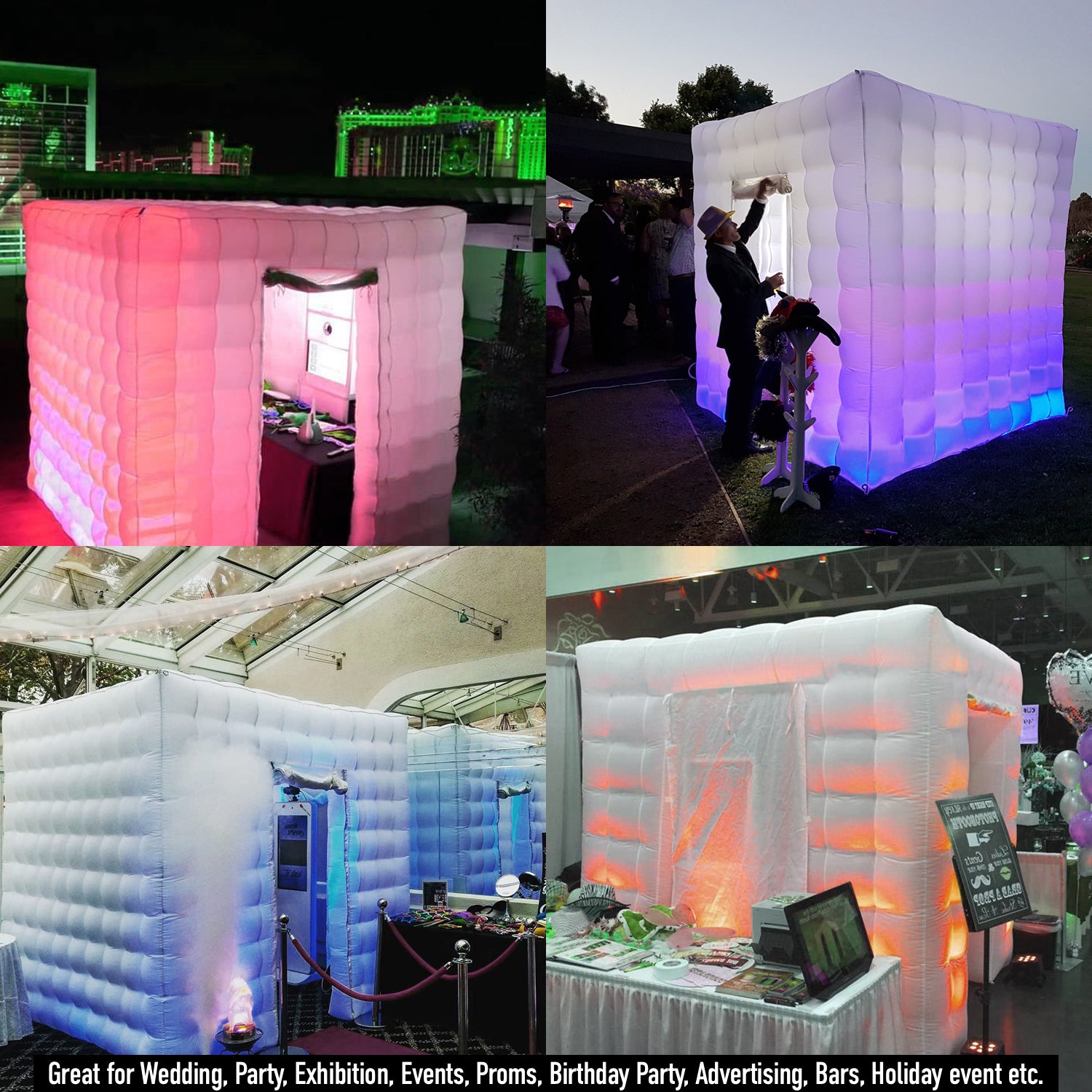 8.2Ft LED Inflatable Photo Booth Enclosure with 2 Doors - 16 Color LED Backdrop Tent for Events