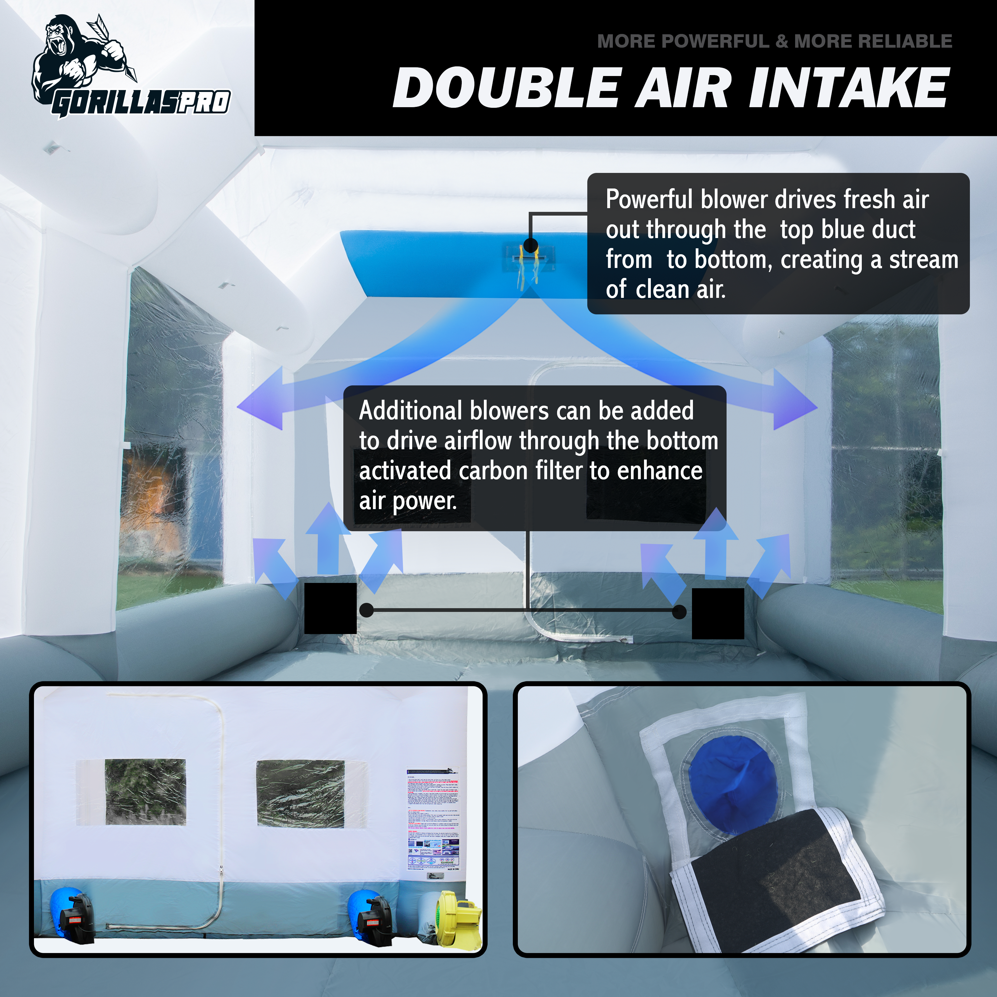 GORILLASPRO Inflatable Paint Booth 16.5x10x8Ft with 950W+480W Blower, Upgrade Air Filter System More Durable Portable Spray Painting Tent
