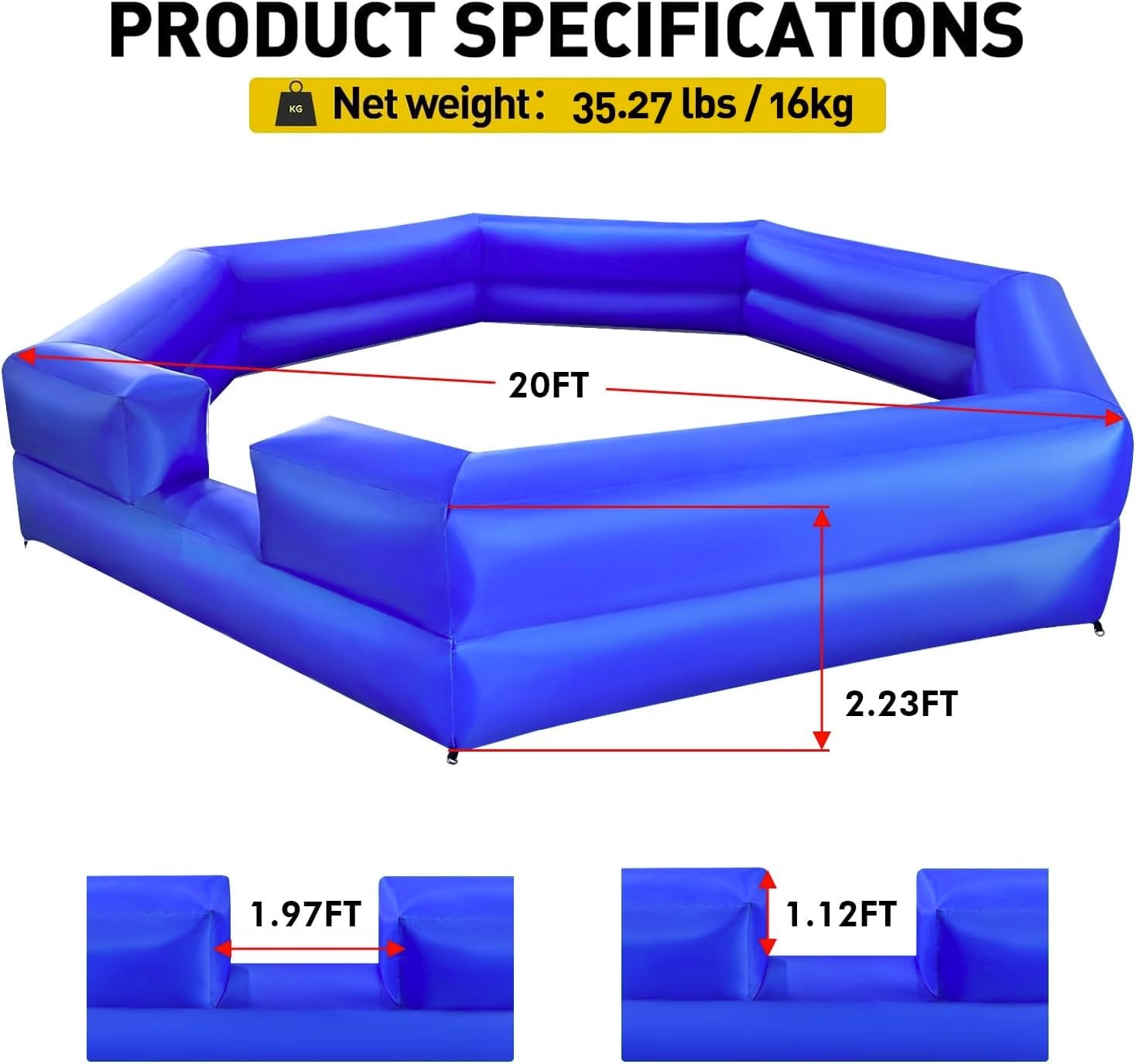 Warsun 20FT Inflatable Gaga Ball Pit-Blue Portable Gaga ball Court