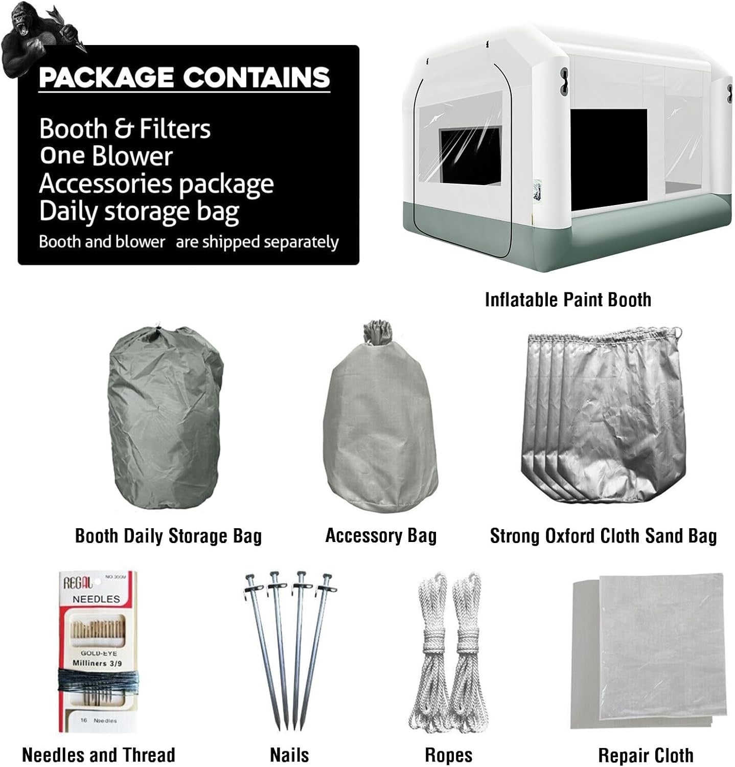 GORILLASPRO Portable Inflatable Paint Booth Tent 13x10x8Ft with One Blower 550W Inflatable Spray Paint Booth with Air Filter System, Blow Up Paint Booth