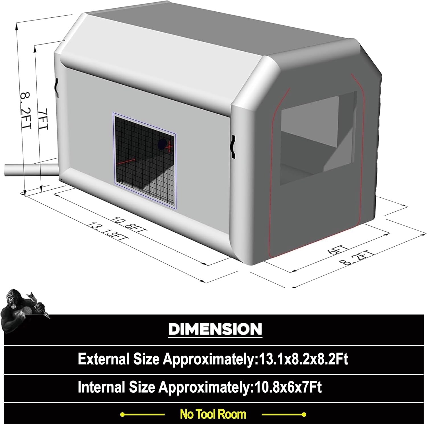 GORILLASPRO Portable Inflatable Paint Booth Tent 13x10x8Ft with One Blower 550W Inflatable Spray Paint Booth with Air Filter System, Blow Up Paint Booth