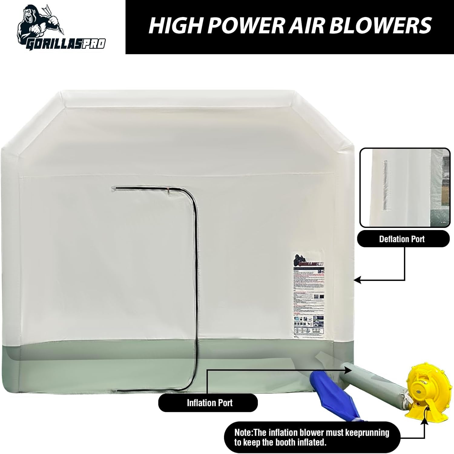 GORILLASPRO Portable Inflatable Paint Booth Tent 13x10x8Ft with One Blower 550W Inflatable Spray Paint Booth with Air Filter System, Blow Up Paint Booth