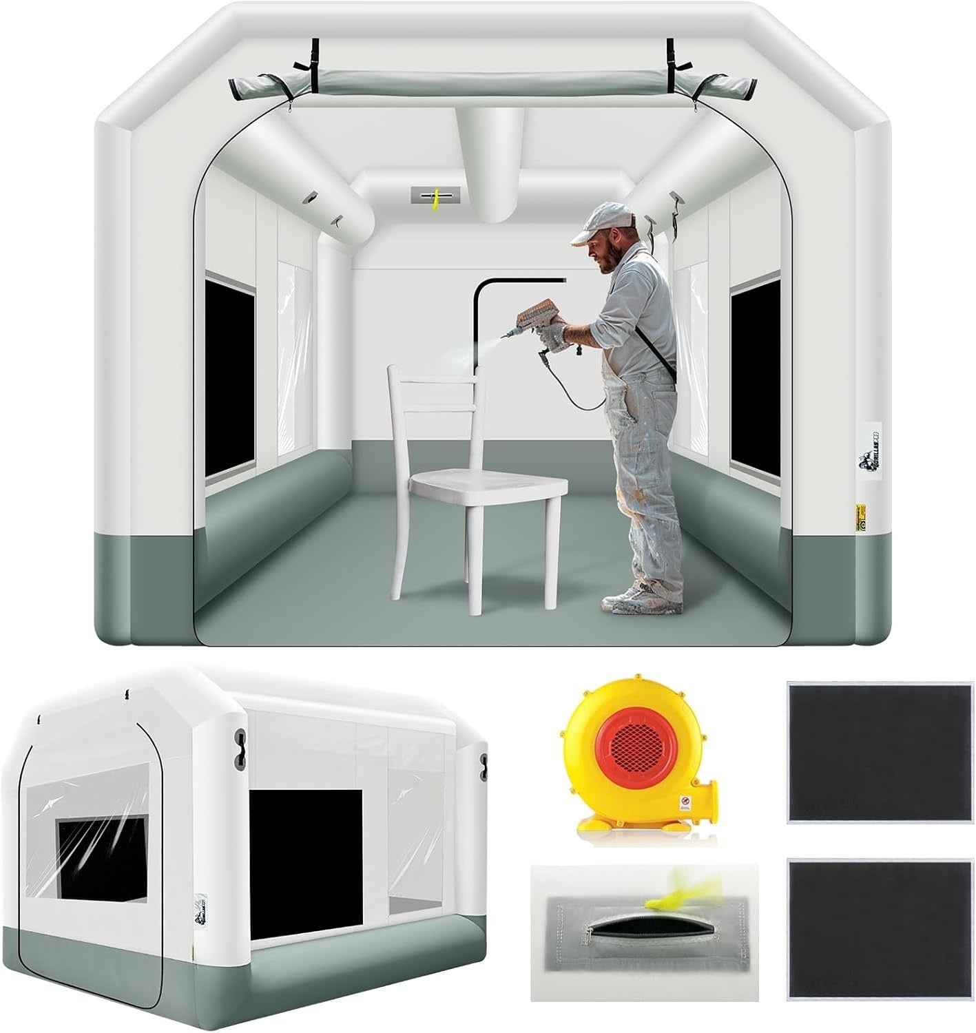 GORILLASPRO Portable Inflatable Paint Booth Tent 13x10x8Ft with One Powerful Blower Inflatable Spray Paint Booth with Air Filter System, Blow Up Paint Booth