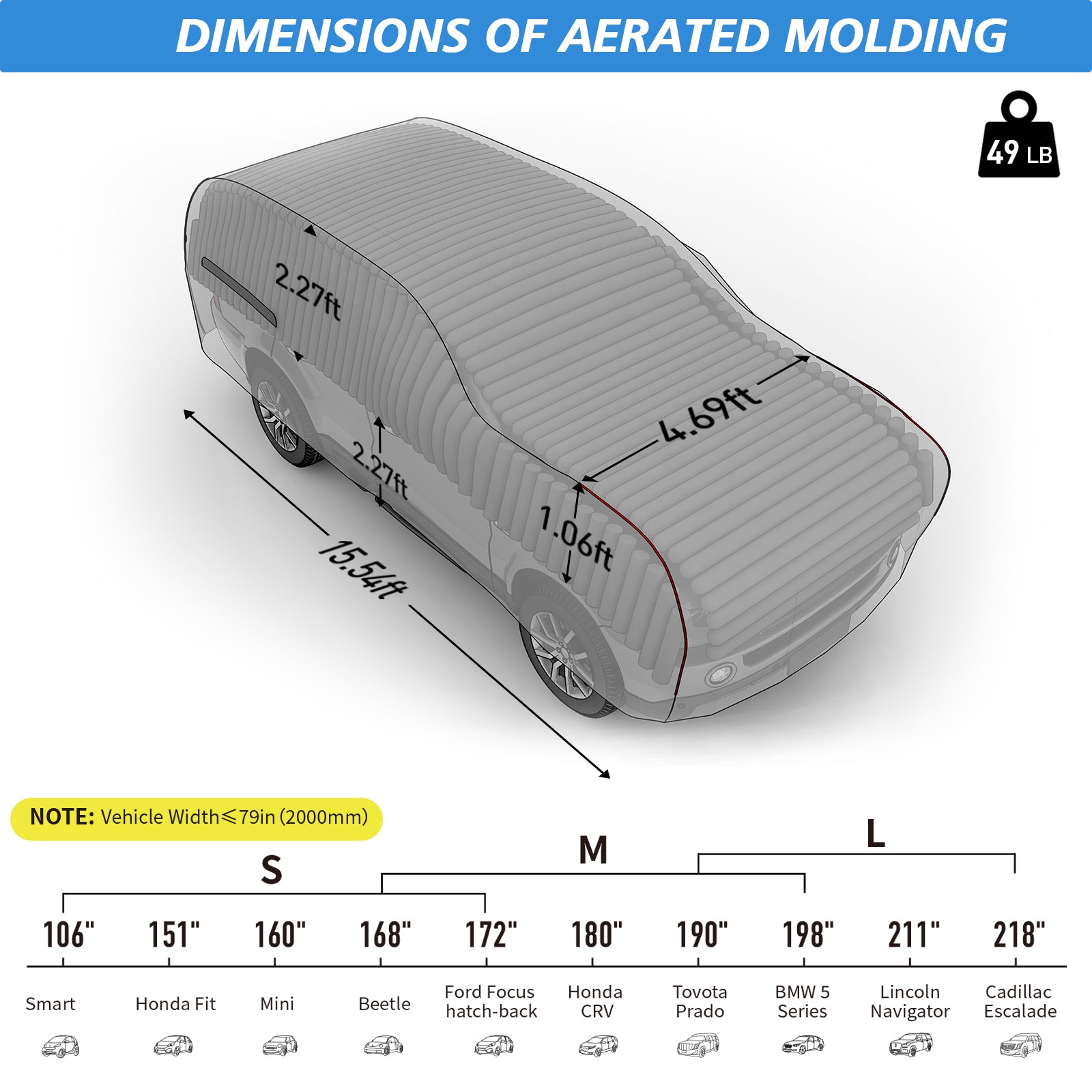 WARSUN Inflatable Hail Proof Car Cover with Full Cover Airbag, Foldable Anti Hail Outdoor Car Cover For Sedan in Length Between 106"-172''(With Air Pump)
