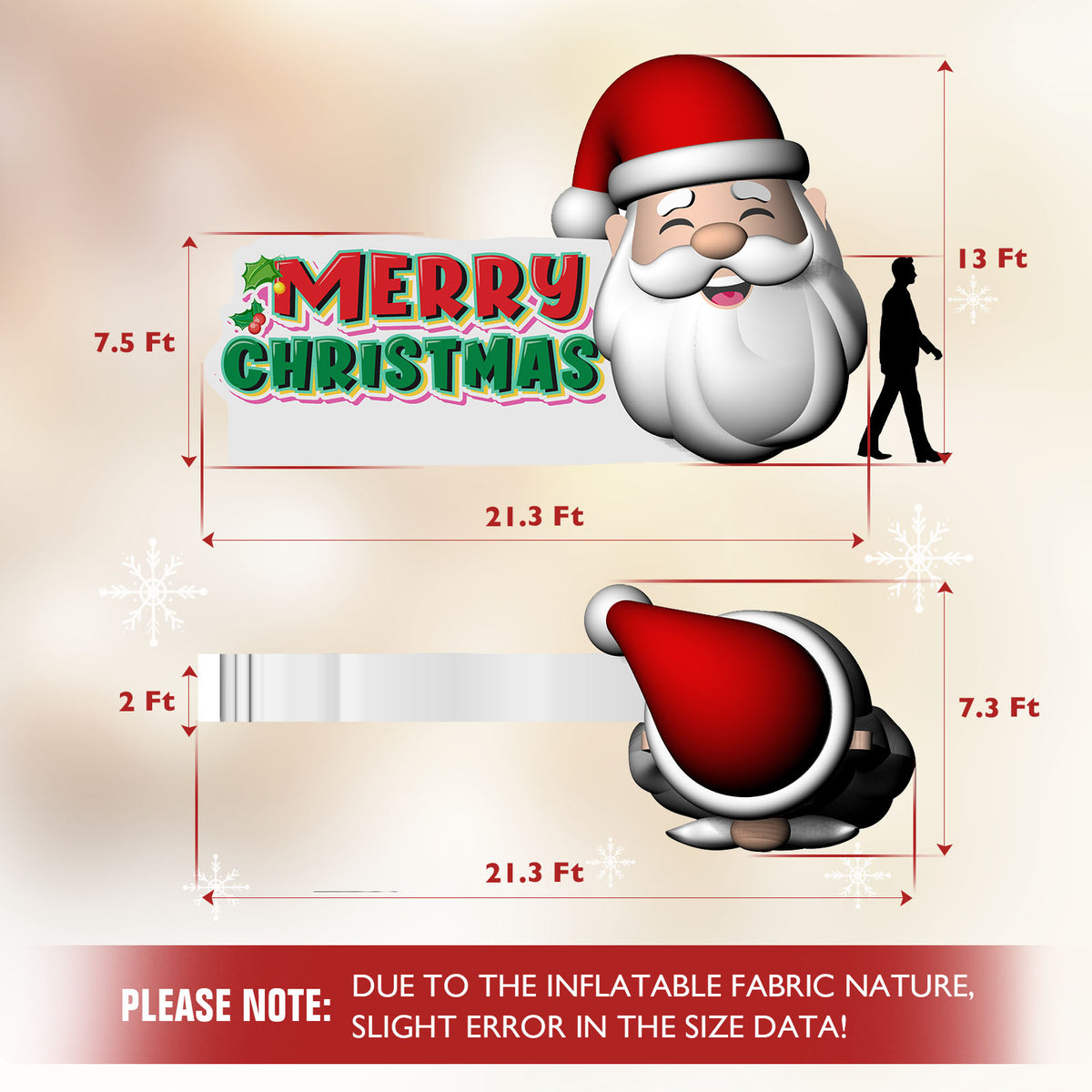 Outdoor Inflatable Santa Billboard Giant 21Ft Wide with Built-In Color-Changing LED Lights