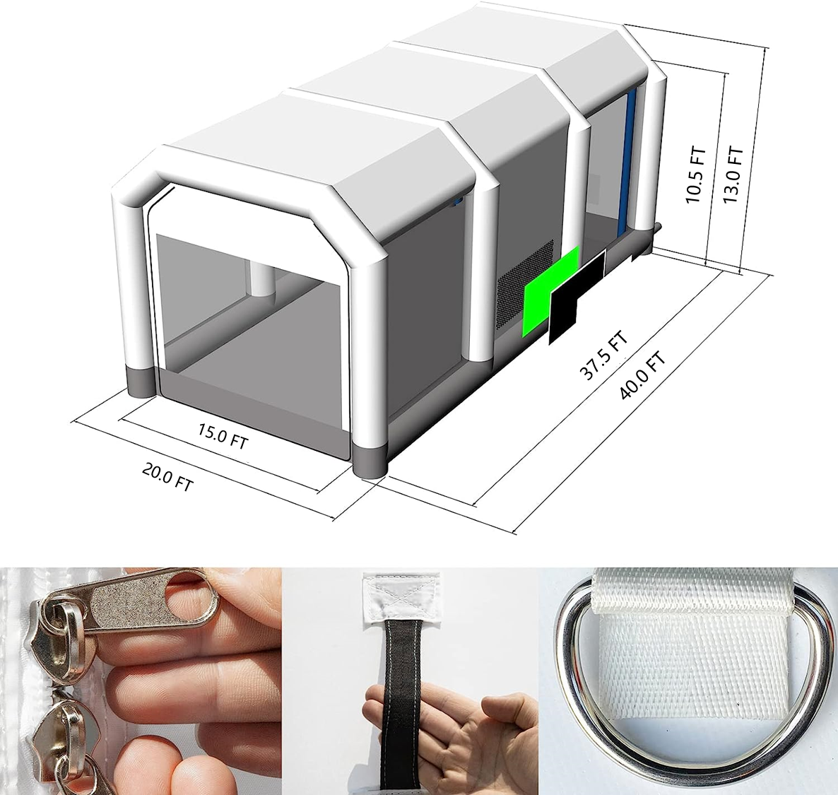 GORILLASPRO Inflatable Spray Paint Booth 40X20X13Ft with 3 Blowers (950W+750W+750W), Large Mobile Portable Truck Paint Booth for Big Items Painting