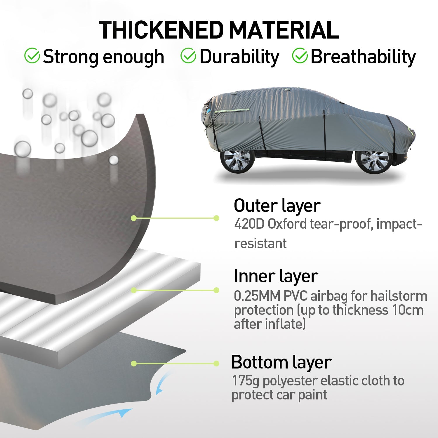 WARSUN Inflatable Hail Proof Car Cover with Full Cover Airbag, Foldable Anti Hail Outdoor Car Cover For Sedan in Length Between 106"-172''(With Air Pump)