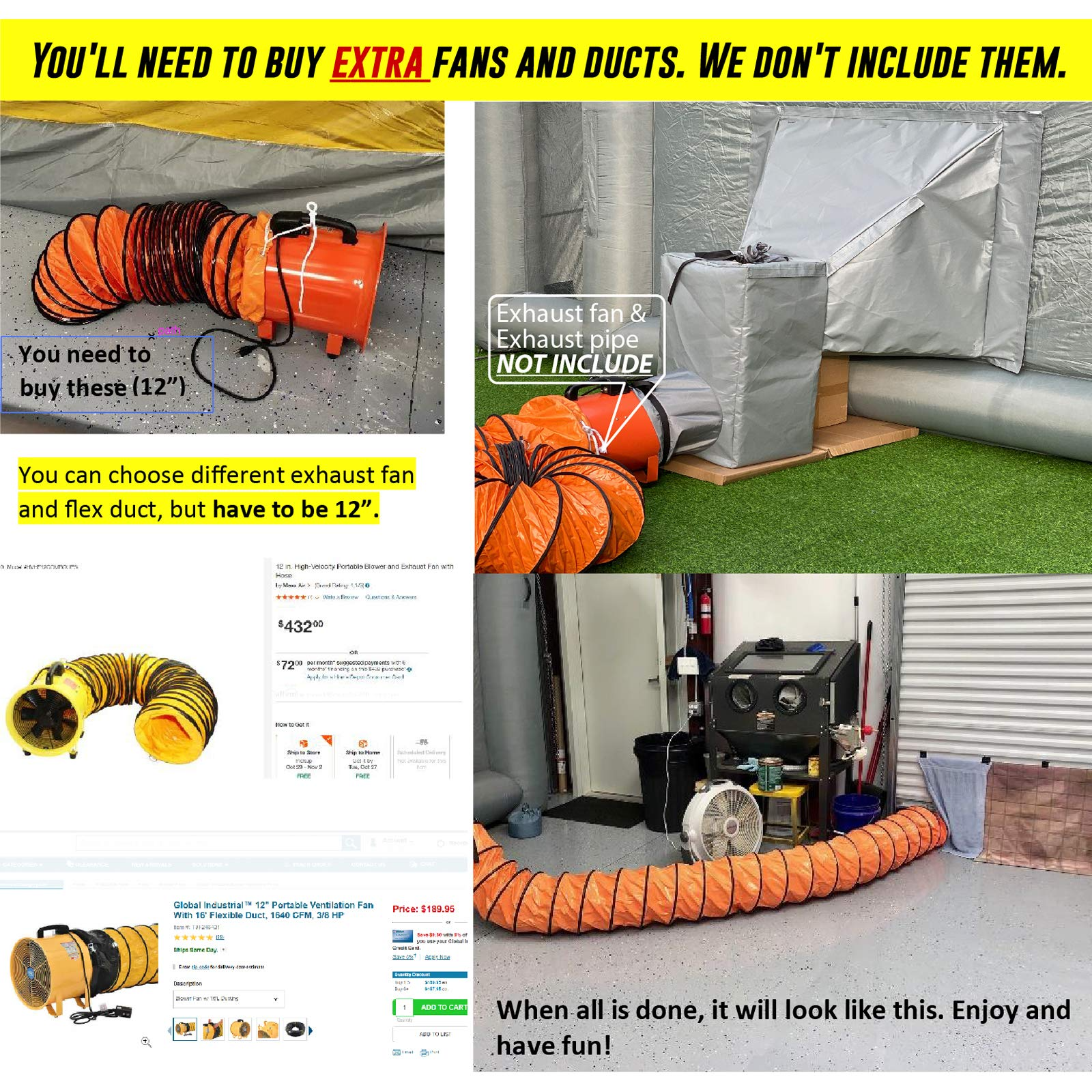 Sewinfla Inflatable Paint Booth Air Draft Device for Indoor (Elephant Trunk,NOT Suitable for Any Other Brand Paint Booth.)