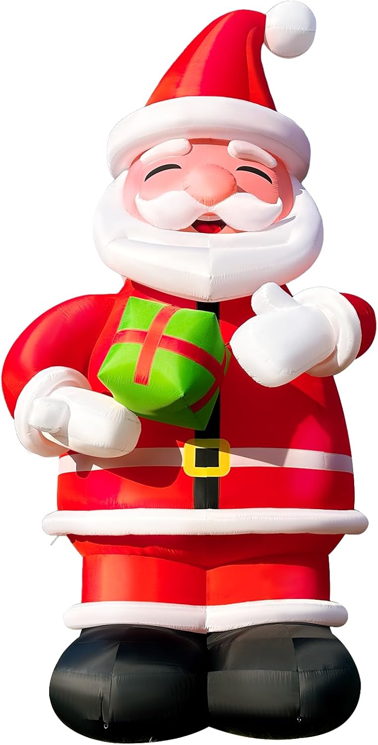 27Ft Tall Inflatable Santa Claus Holding Gift Box Giant Christmas Yard Decoration