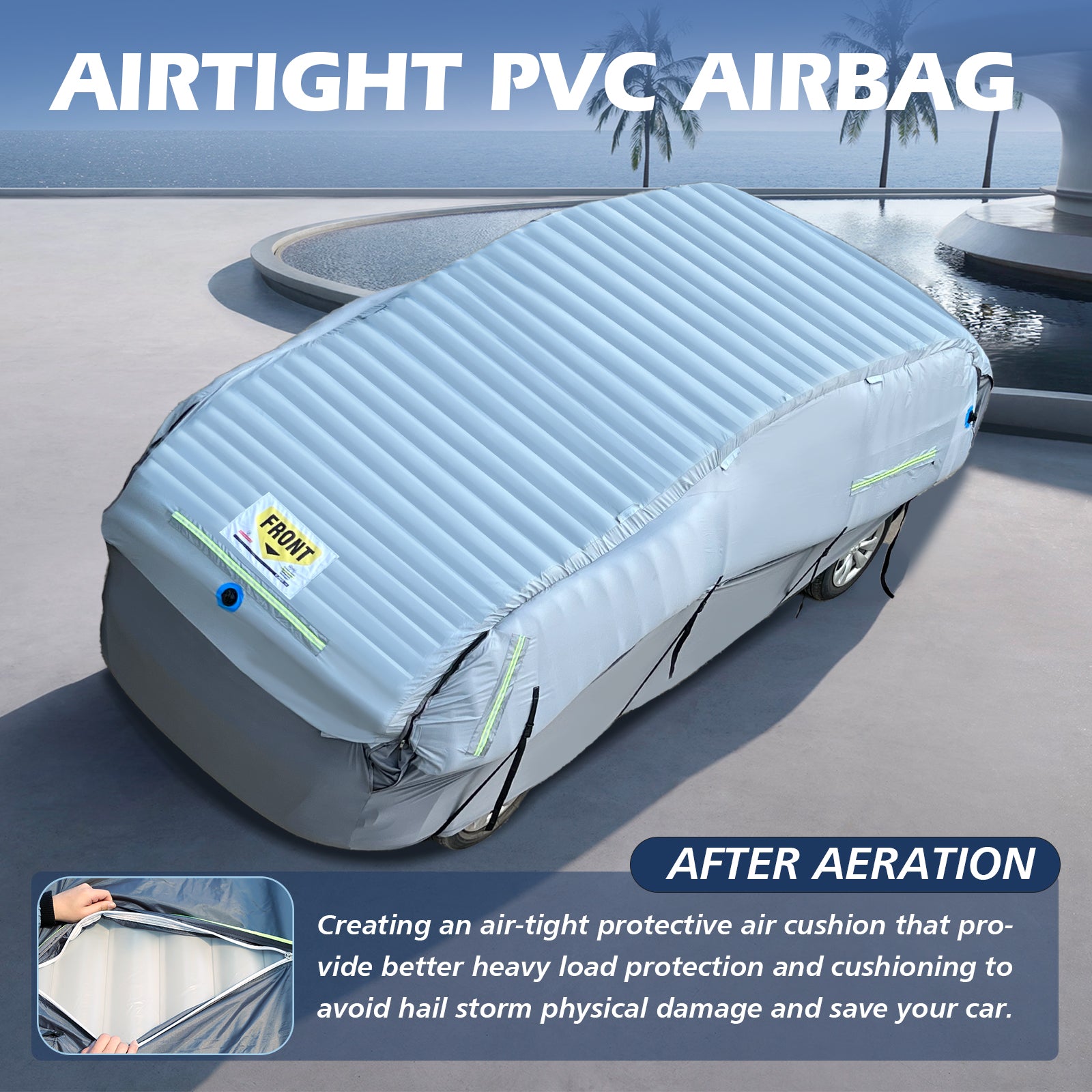 WARSUN Inflatable Hail Proof Car Cover with Full Cover Airbag, Foldable Anti Hail Outdoor Car Cover For Sedan in Length Between 106"-172''(With Air Pump)