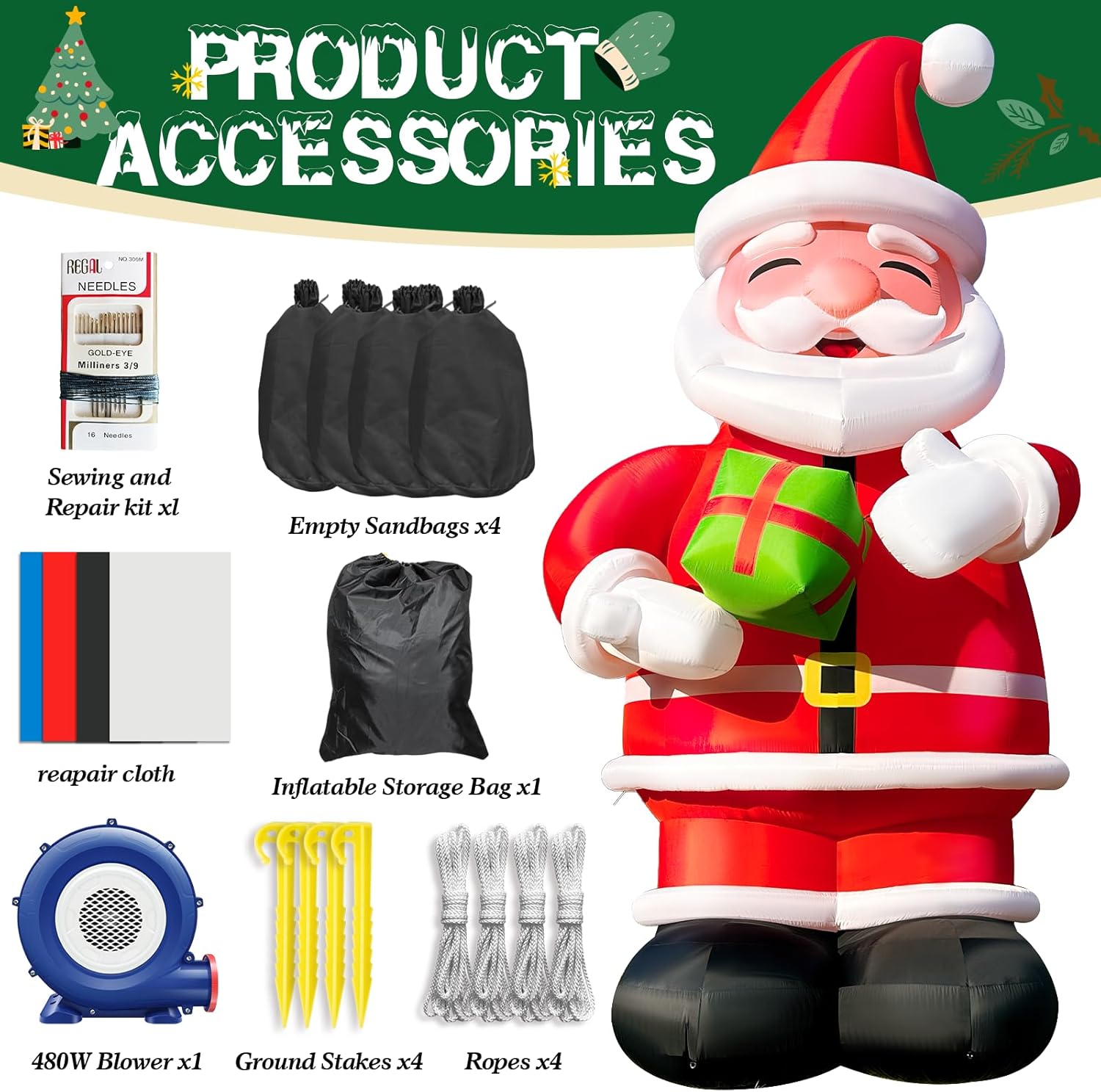 14.5Ft Tall Inflatable Santa Claus Holding Gift Blow Up Yard Décor for Holiday Patio Lawn