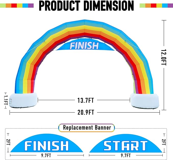 20ft Rainbow inflatable Arch Advertising Party Celebration Garden Decoration Arch Strengthen PU Coated Oxford for Event Entrance Rental Advertisement