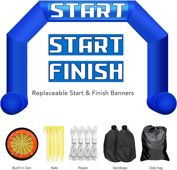 26Ft Inflatable Arch with Start Finish Banner and T-Shaped Base for Races and Events