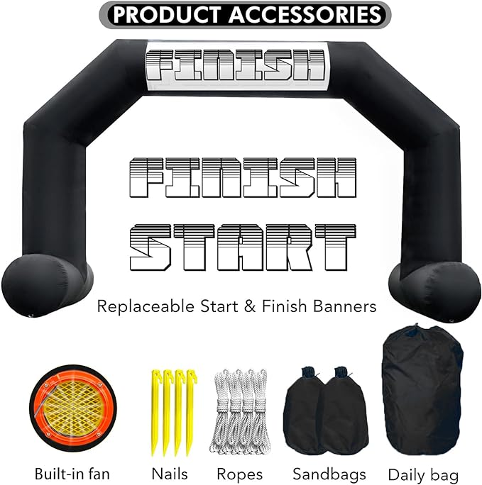 26Ft Inflatable Arch with Start Finish Banner and T-Shaped Base for Races and Events