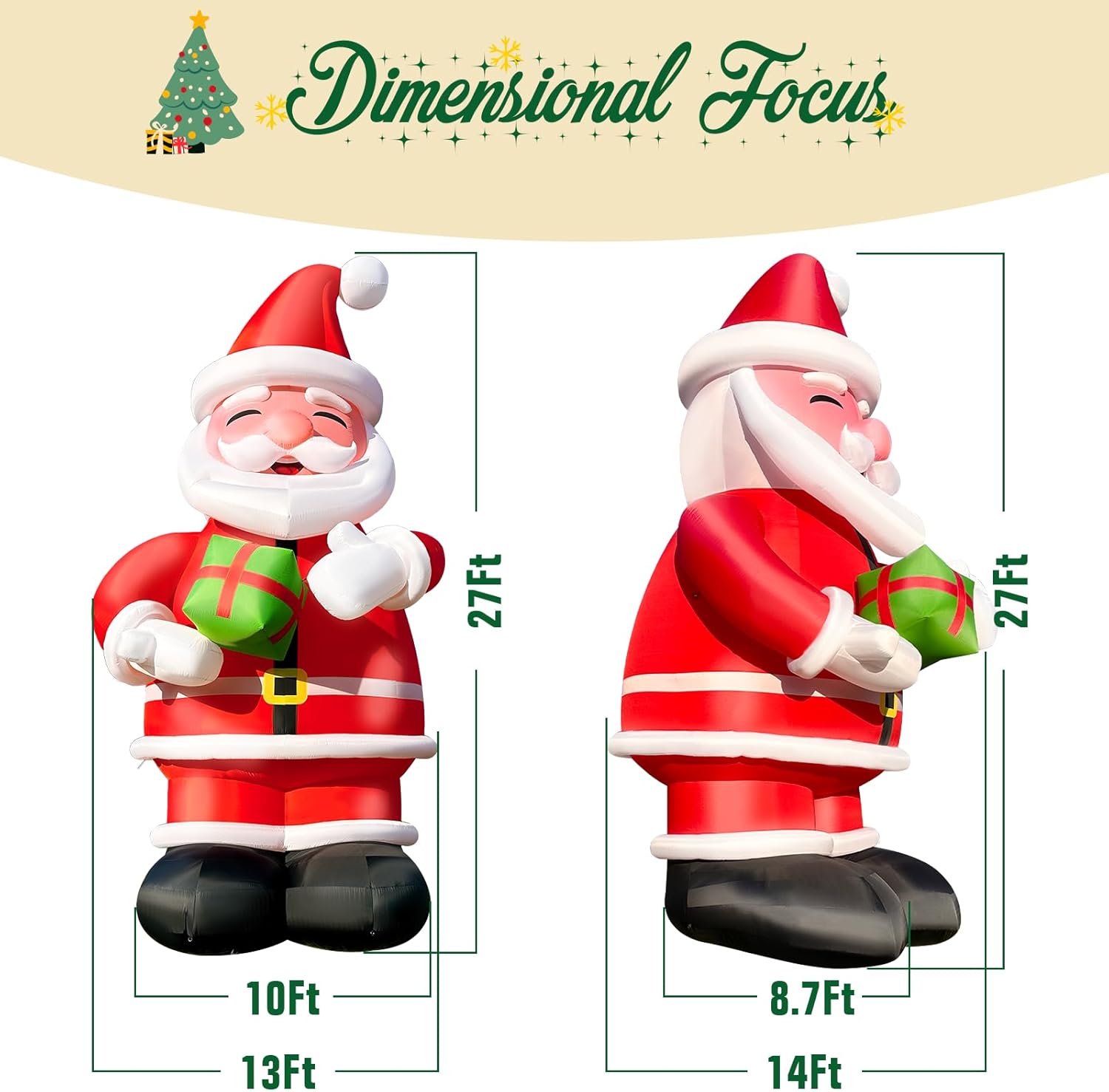 27Ft Tall Inflatable Santa Claus Holding Gift Box Giant Christmas Yard Decoration