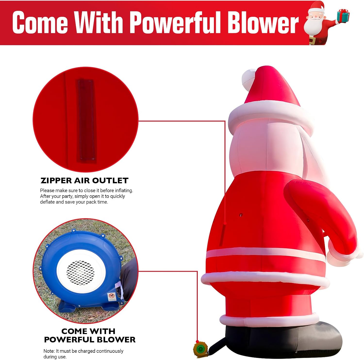 14.5Ft Tall Inflatable Santa Claus Holding Gift Blow Up Yard Décor for Holiday Patio Lawn