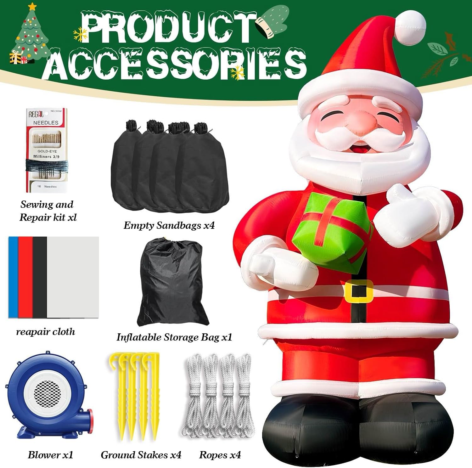 27Ft Inflatable Santa Holding Gift Box with Blower Included  – Giant Christmas Yard Decoration