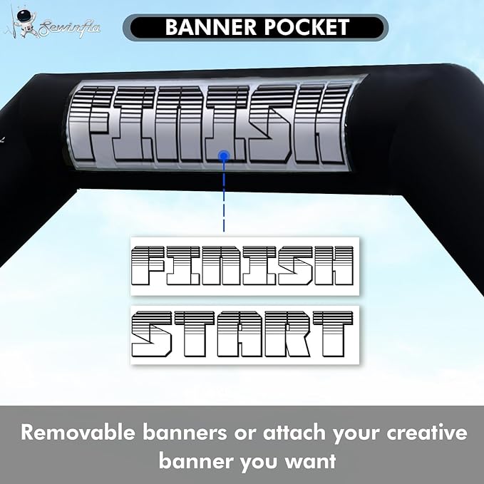 Sewinfla 26ft Blue Black Hexagonal Inflatable Arch For Outdoor Marathon Blow Up Archway Competition Event, Advertising Business, With Start Finish Line Banners And Air Blower