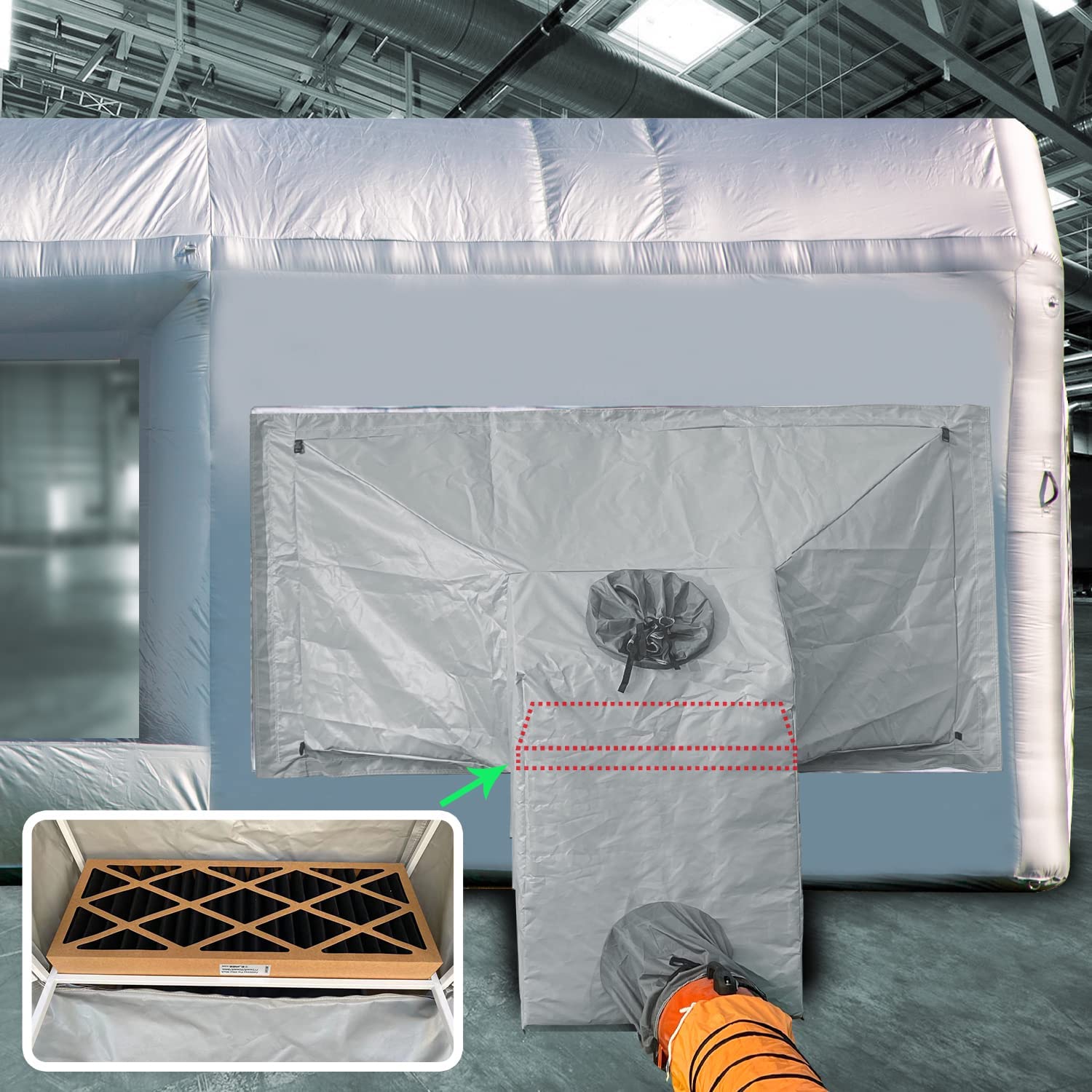 Oversized Replacement Efficient Filter inside the Air Draft Device(Elephant Trunk), Prevent Overspray Effectively & More Environmentally-Friendly, Apply to GORILLASPRO 42.5X21.5X18.6Ft Inflatable Airtight Paint Booth