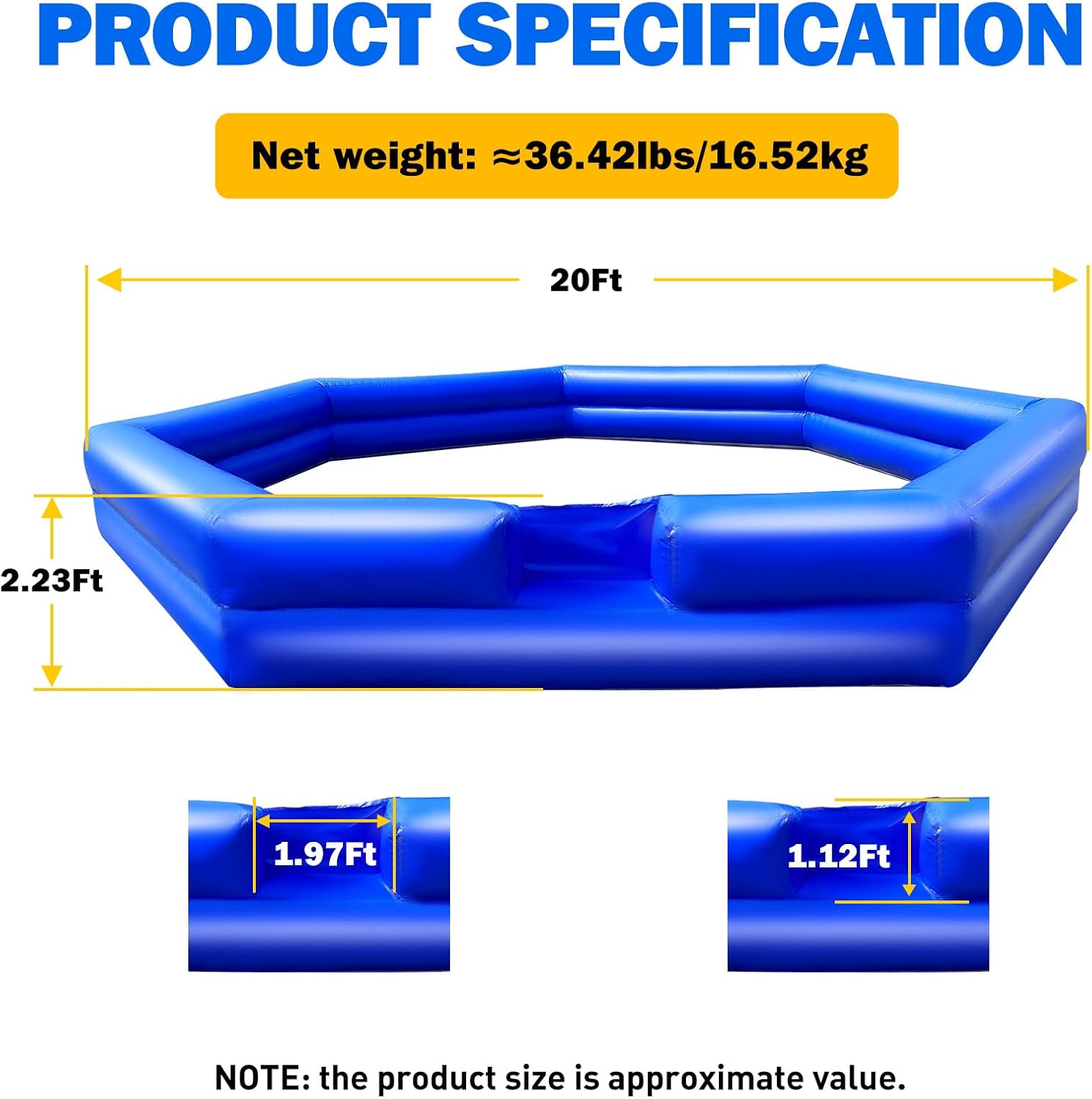 WARSUN 20Ft Premium PVC Inflatable Gaga Ball Pit - Superior Durability-Blue