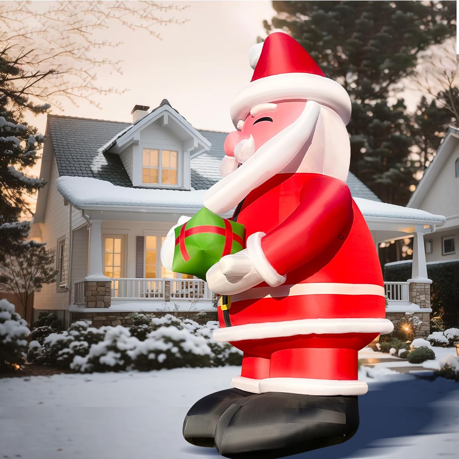 14.5Ft Tall Inflatable Santa Claus Holding Gift Blow Up Yard Décor for Holiday Patio Lawn
