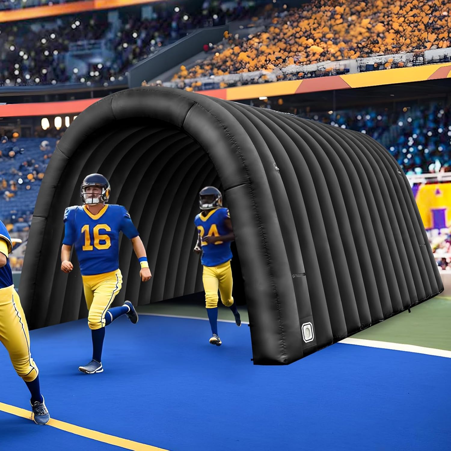 OZIS 16x10x10ft Inflatable Tunnel Entrance Sports Tunnel with Built-in Blower, Black Football Tunnel