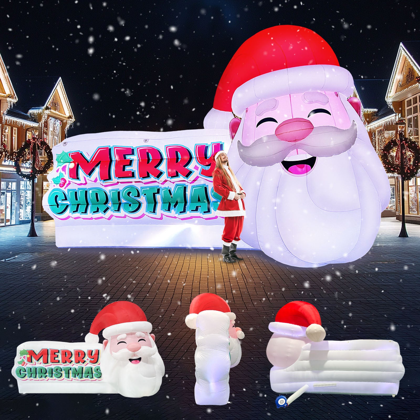 13 Ft Outdoor Inflatable Santa Billboard with Built-In Color-Changing LED Lights