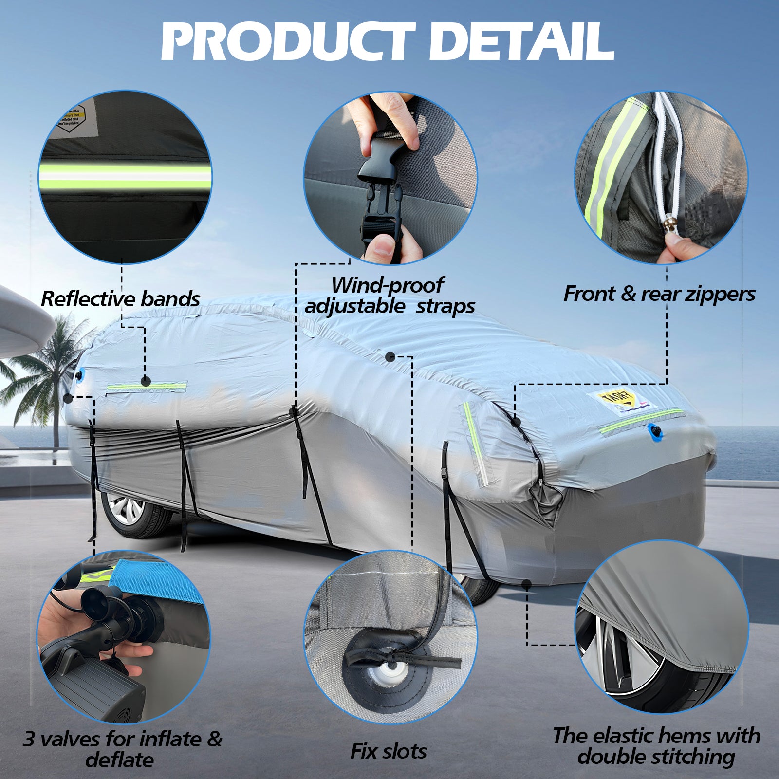 WARSUN Inflatable Hail Proof Car Cover with Full Cover Airbag, Foldable Anti Hail Outdoor Car Cover For Sedan in Length Between 106"-172''(With Air Pump)