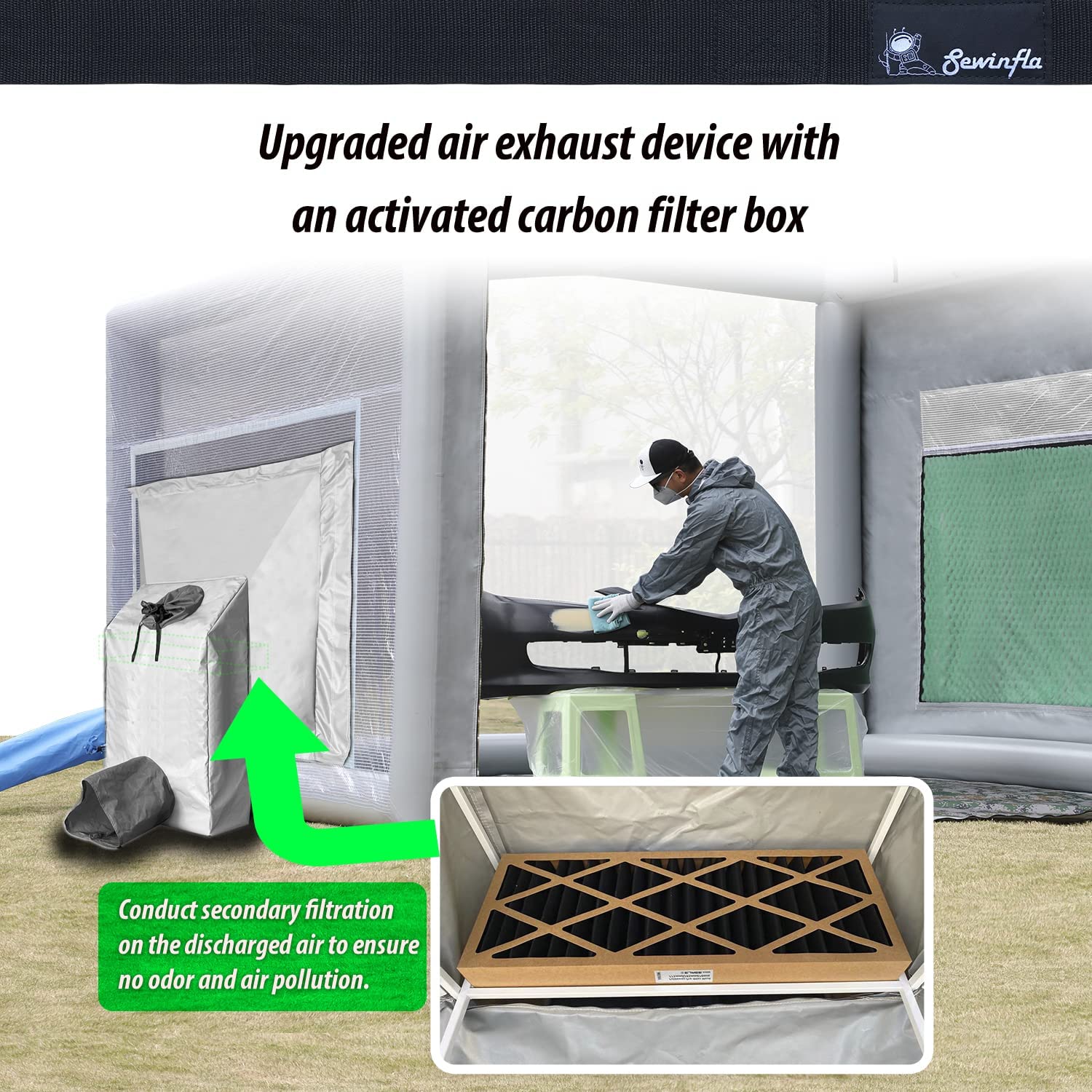 Oversized Replacement Efficient Filter inside the Air Draft Device(Elephant Trunk), Prevent Overspray Effectively & More Environmentally-Friendly, Apply to Sewinfla Inflatable Airtight Paint Booth, WARSUN, OZIS Inflatable Spray Booth