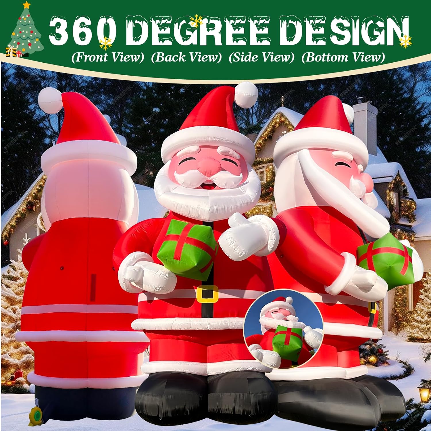 27Ft Inflatable Santa Holding Gift Box with Blower Included  – Giant Christmas Yard Decoration