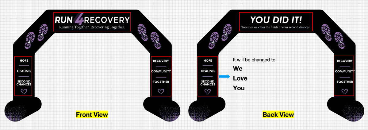 Custom Black Run4Recovery Inflatable Arch 20Ft with 3set Banner