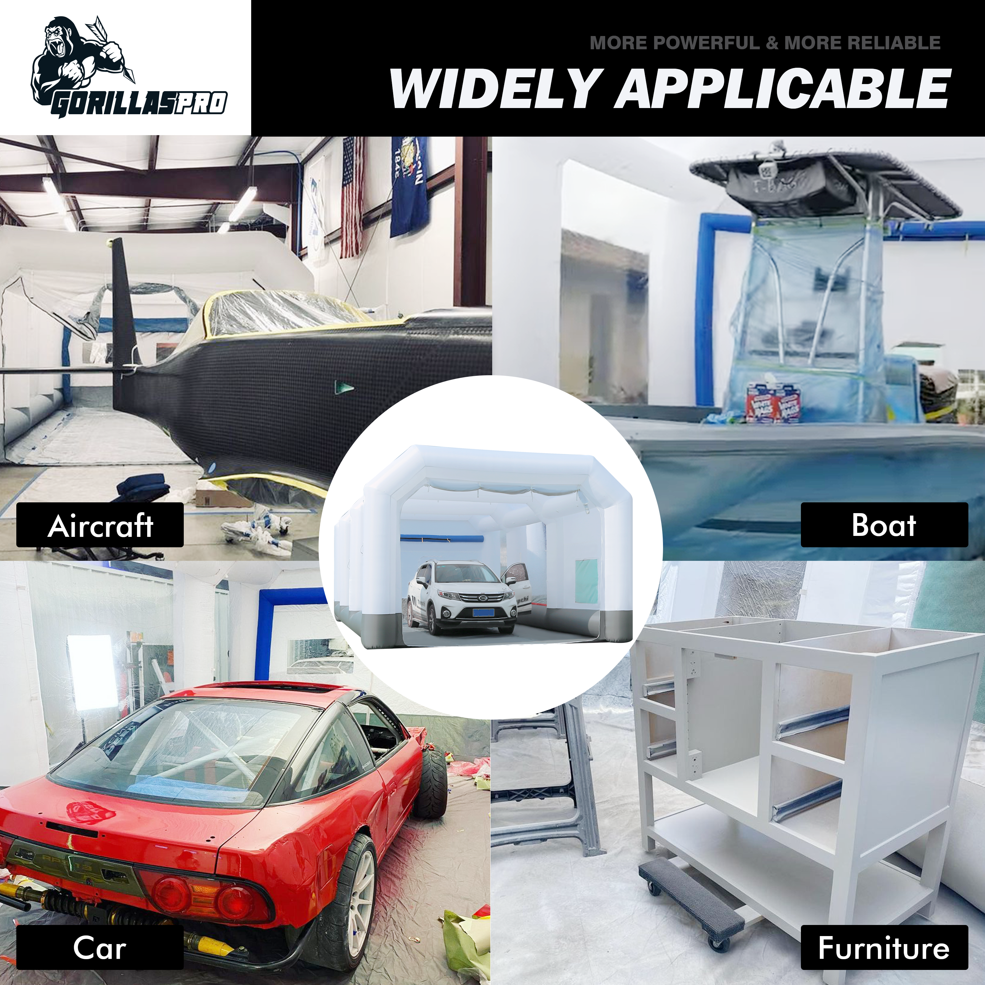 GORILLASPRO Inflatable Spray Paint Booth 40X20X13Ft with 3 Blowers (950W+750W+750W), Large Mobile Portable Truck Paint Booth for Big Items Painting