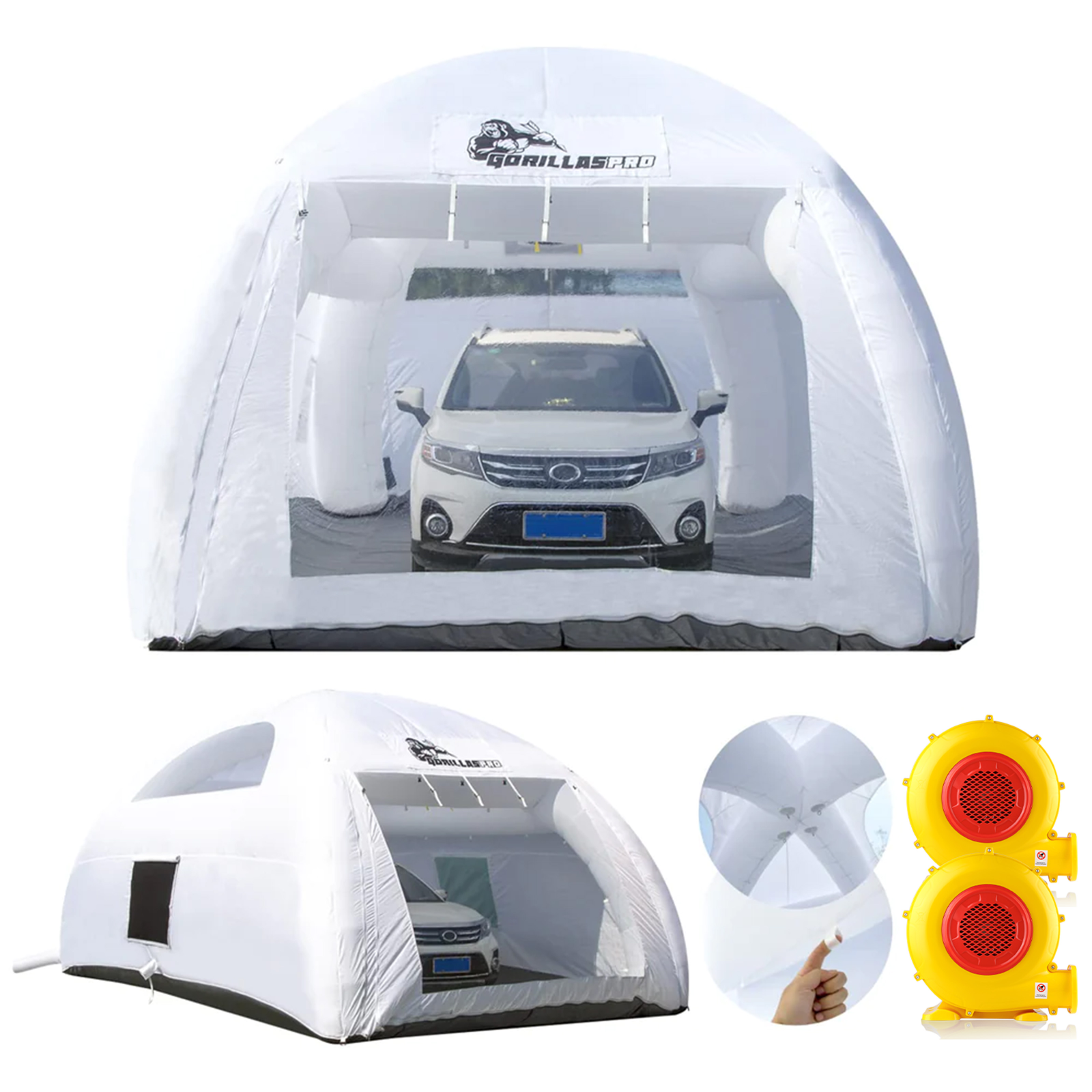 GORILLASPRO 26x15x11Ft Inflatable Paint Booth with 2 Blowers(480W+950W), Spray Booth Perfect for Car Detailing, Polishing, Waxing, Paint Coating