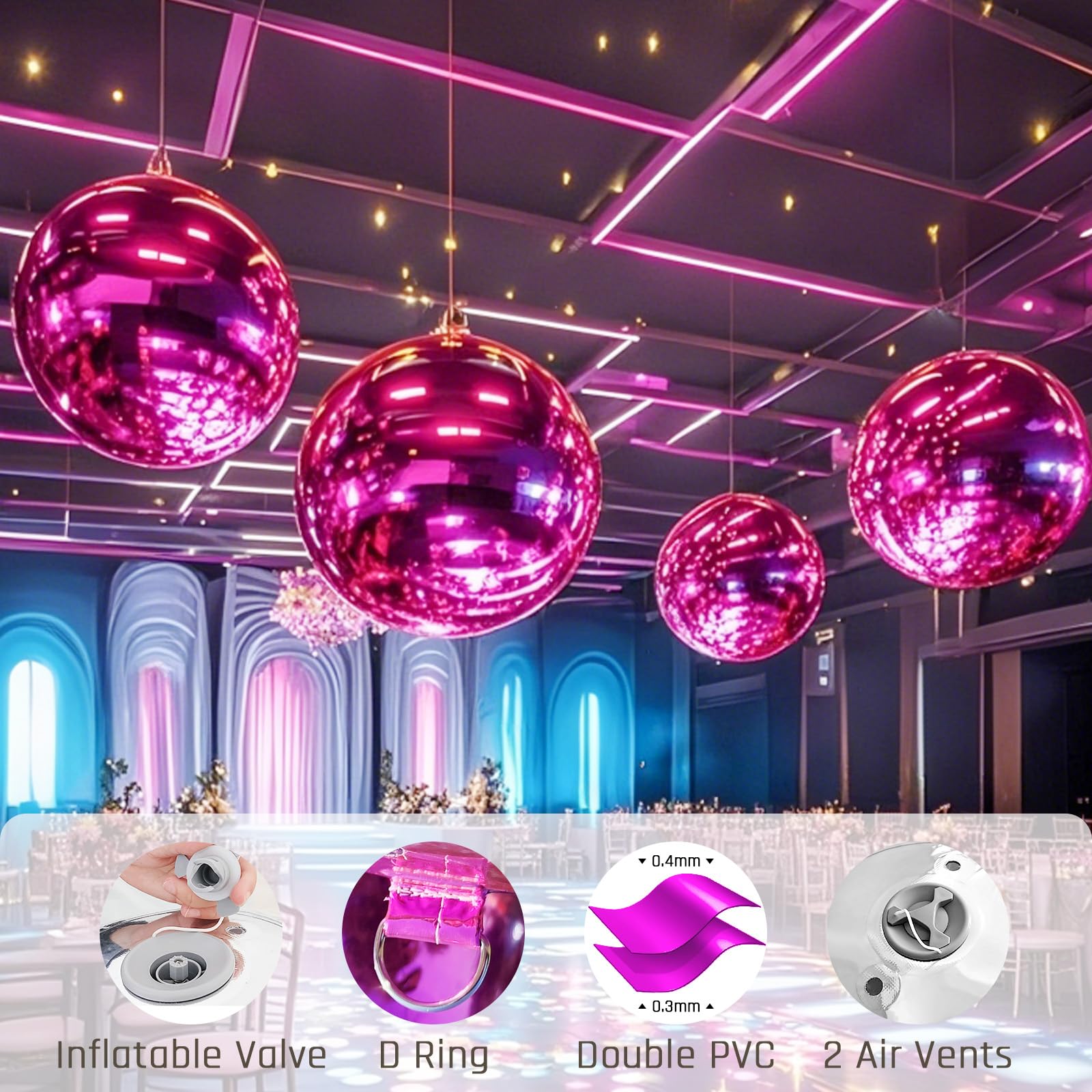 Inflatable Mirror Ball Airtight Big Shiny Balls with Air Pump for Event Decoration - Choose Color & Size