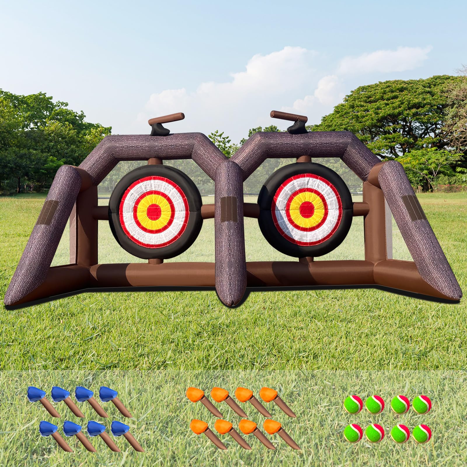 Inflatable Axe Throwing Game Inflatable Ball Toss Target Dart Board with 16 Axes+8 Balls