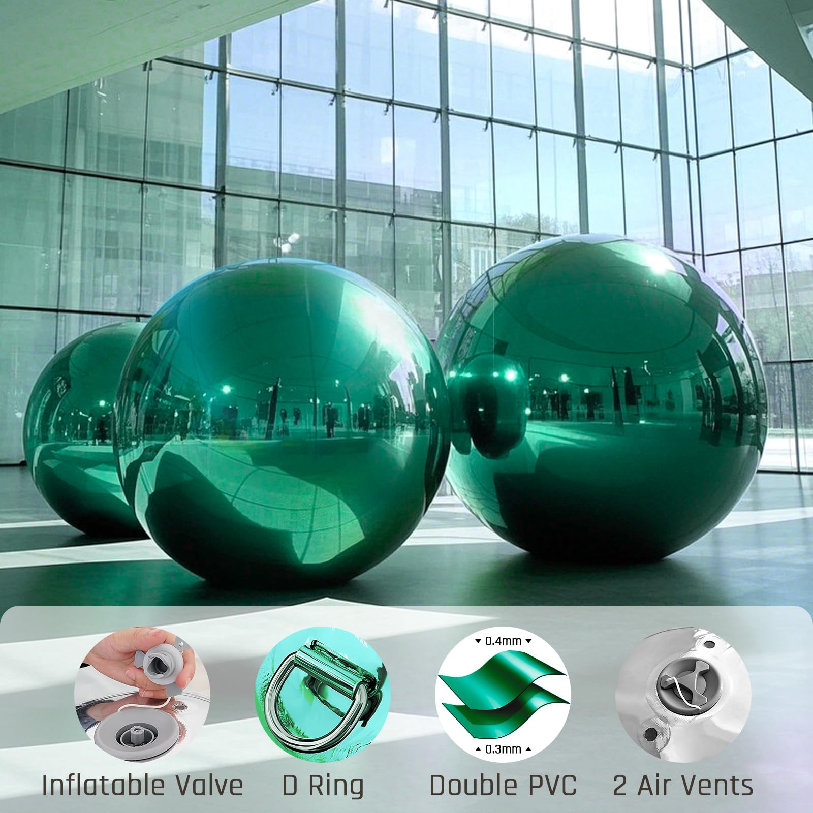 Inflatable Mirror Ball Airtight Big Shiny Balls with Air Pump for Event Decoration - Choose Color & Size