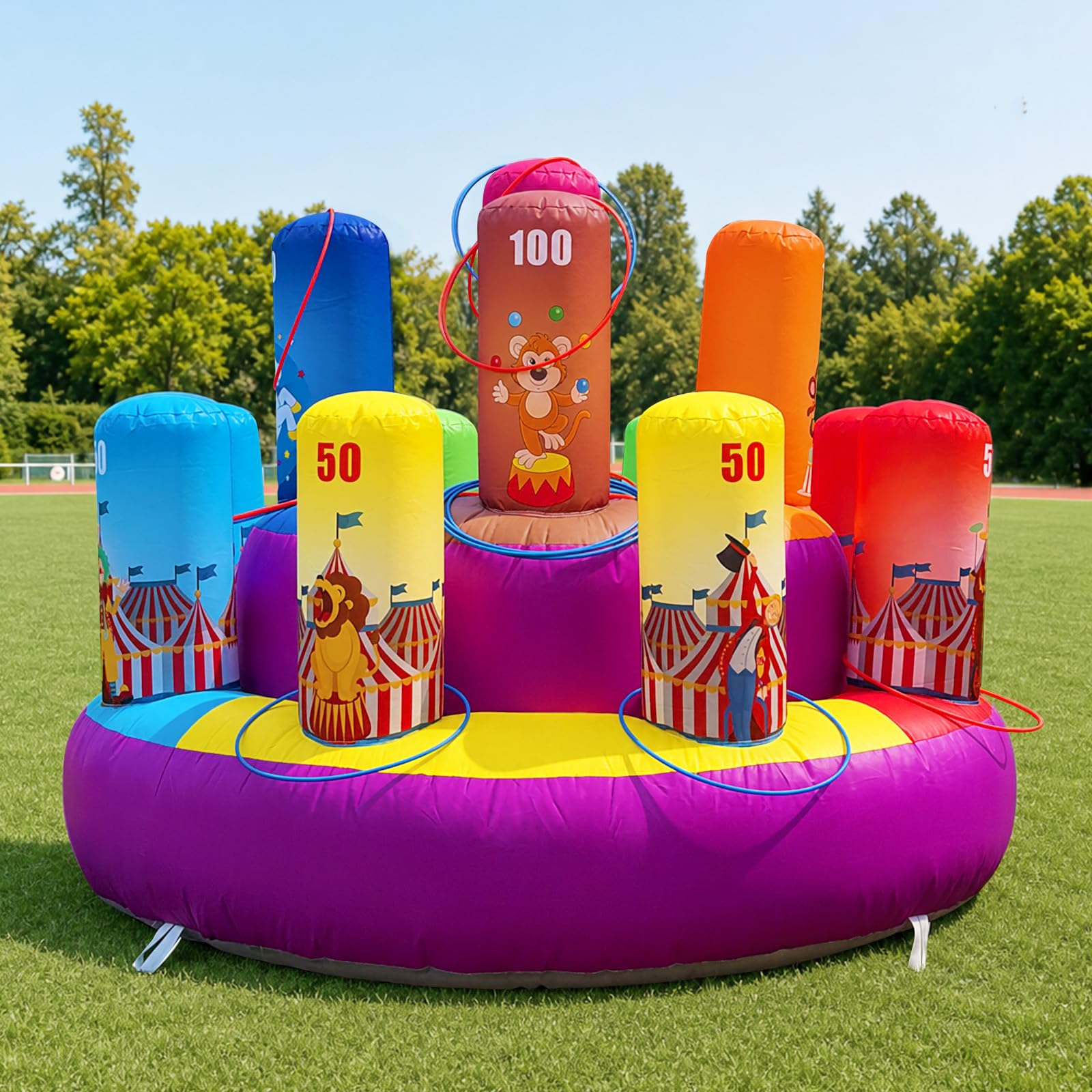 Inflatable Ring Toss Carnival Game 6.6x4.5Ft with Scoring Targets – Portable Party Game for Kids & Families