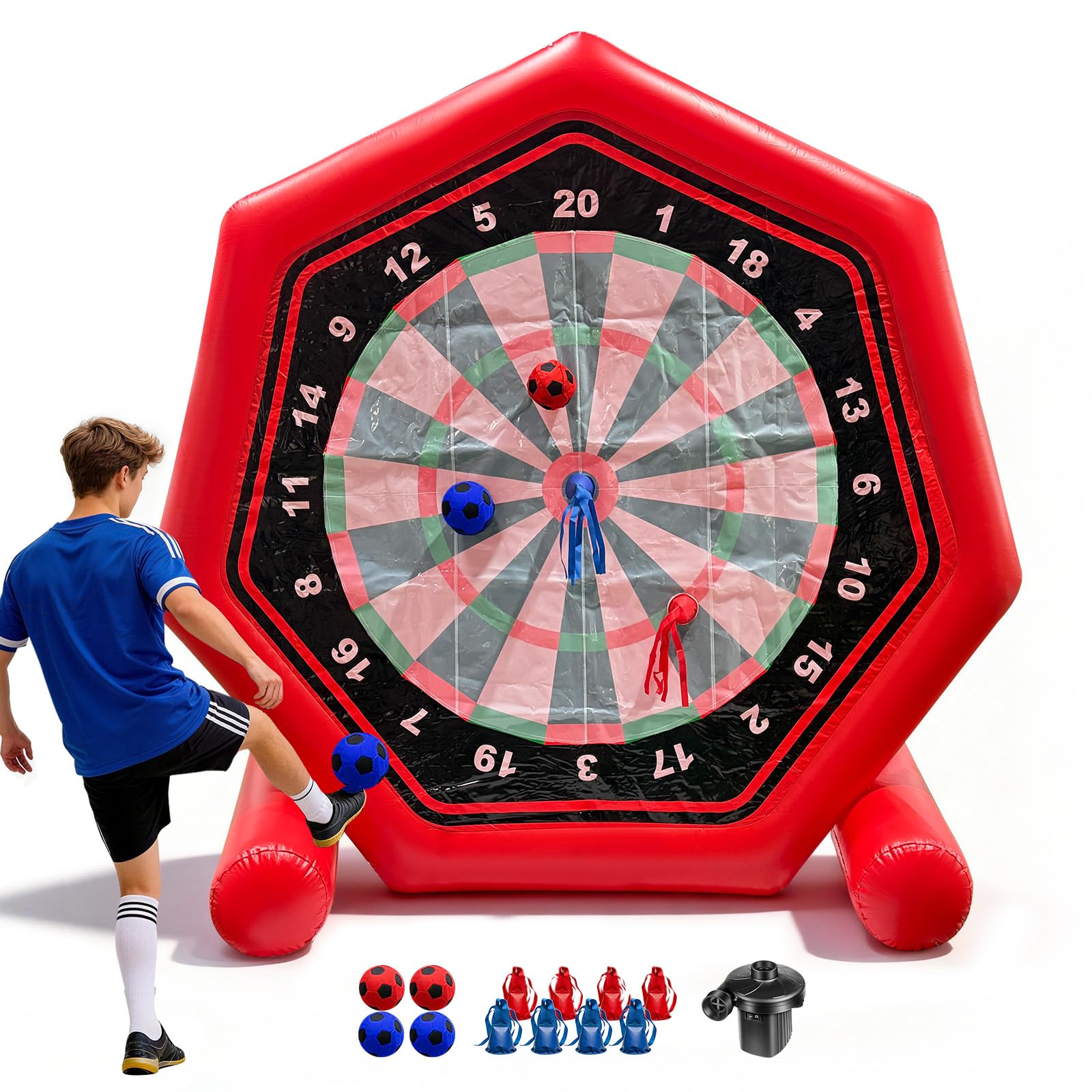 2-in-1 Inflatable Soccer Dart Board Game, 7FT Heavy-Duty PVC Soccer Dart Target for Outdoor Fun