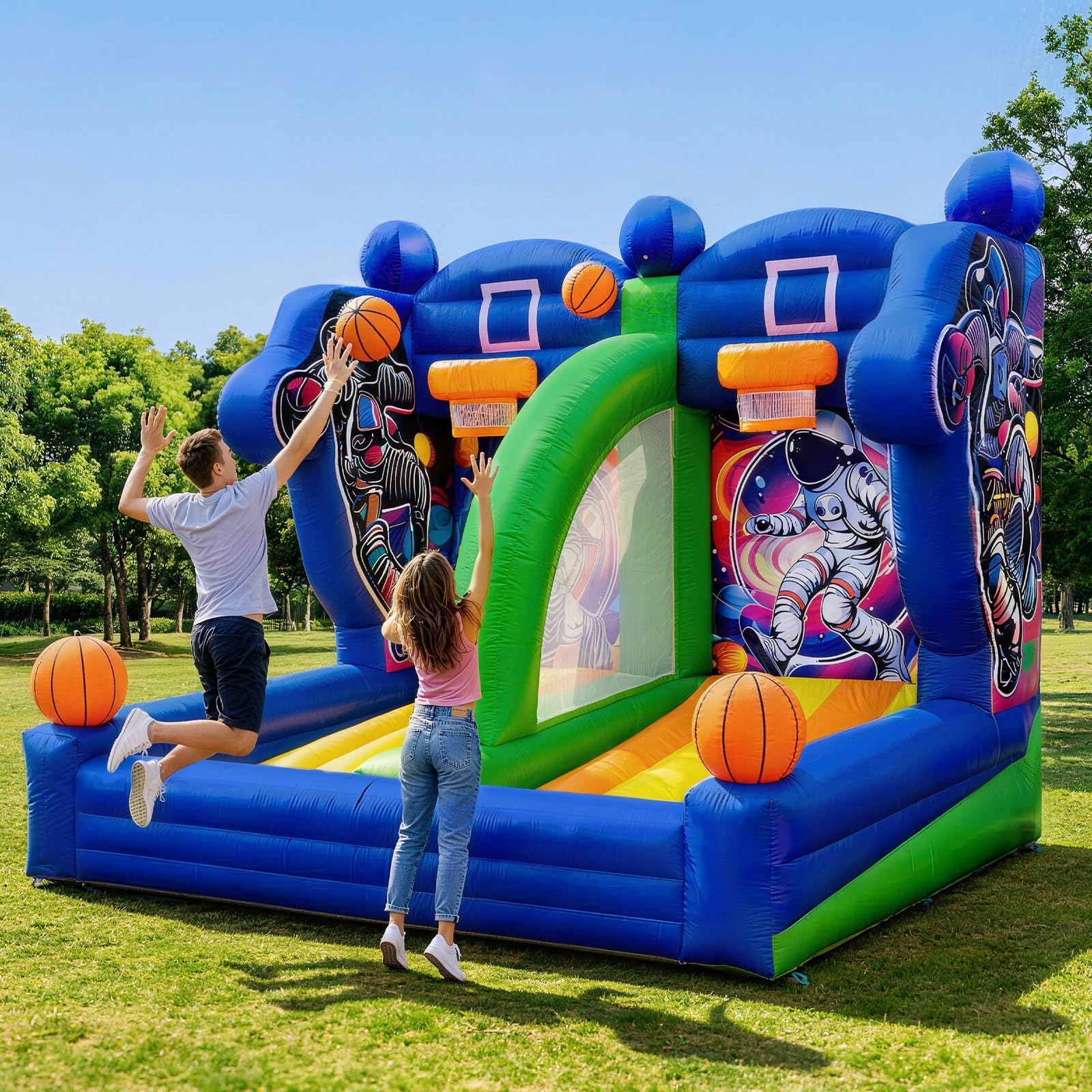 Inflatable Basketball Hoop Shot Dual Lane 13x10Ft - Space Jam Quest (Astronaut)