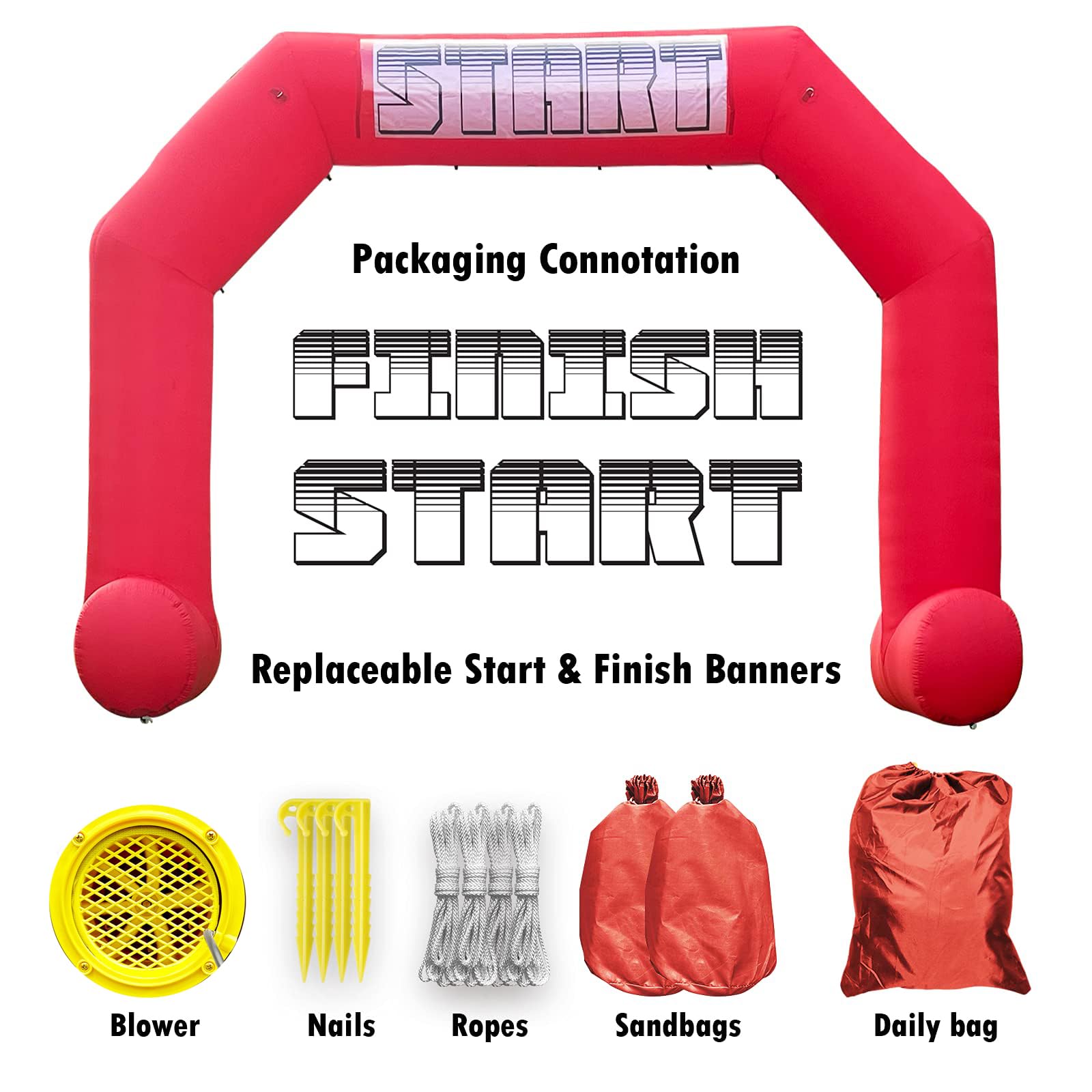 20Ft Inflatable Arch with Start Finish Banner and T-Shaped Base for Races and Events