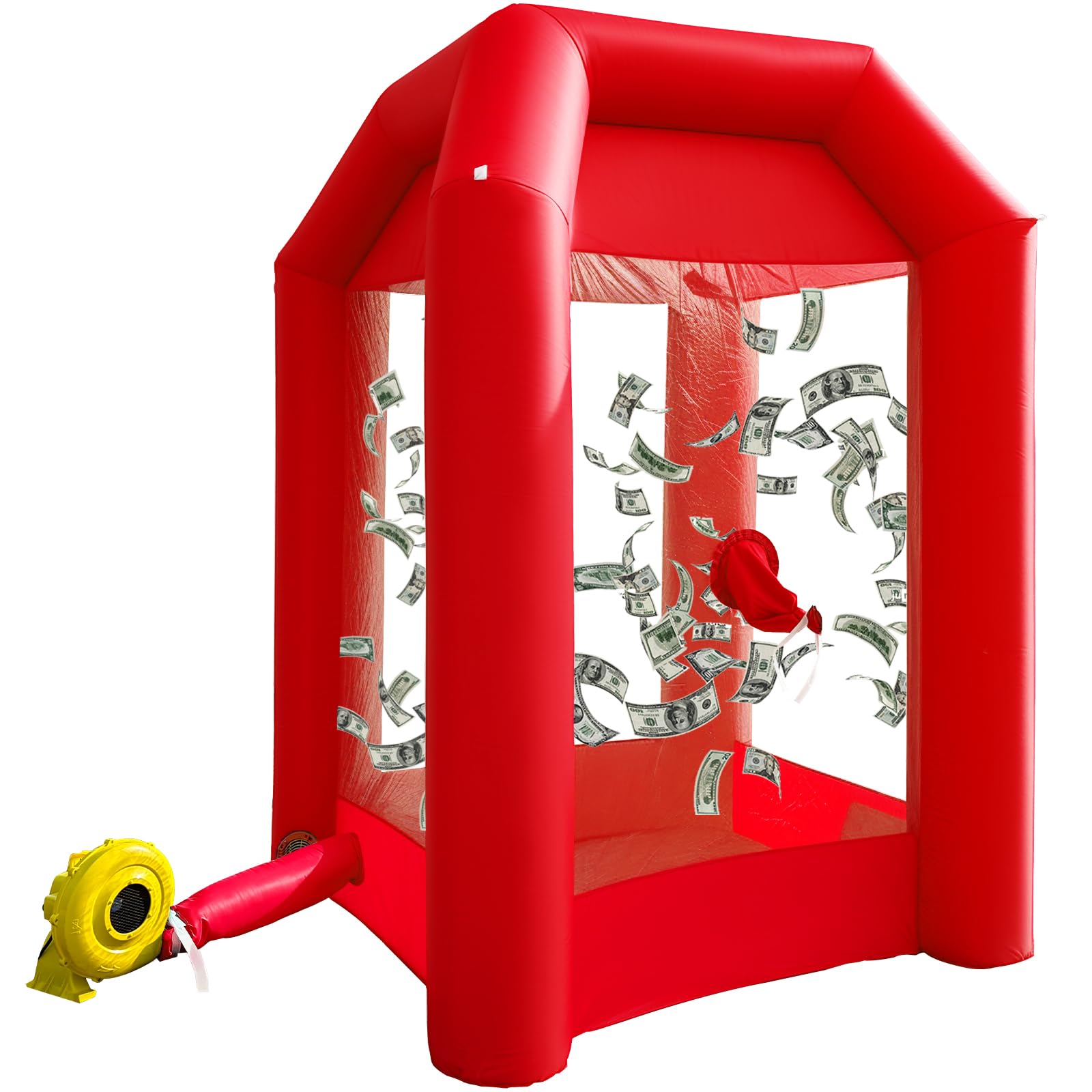 Inflatable Money Blowing Booth 5.2x5.2x8.2FT with 2 Blowers Cash Cube Game for Events