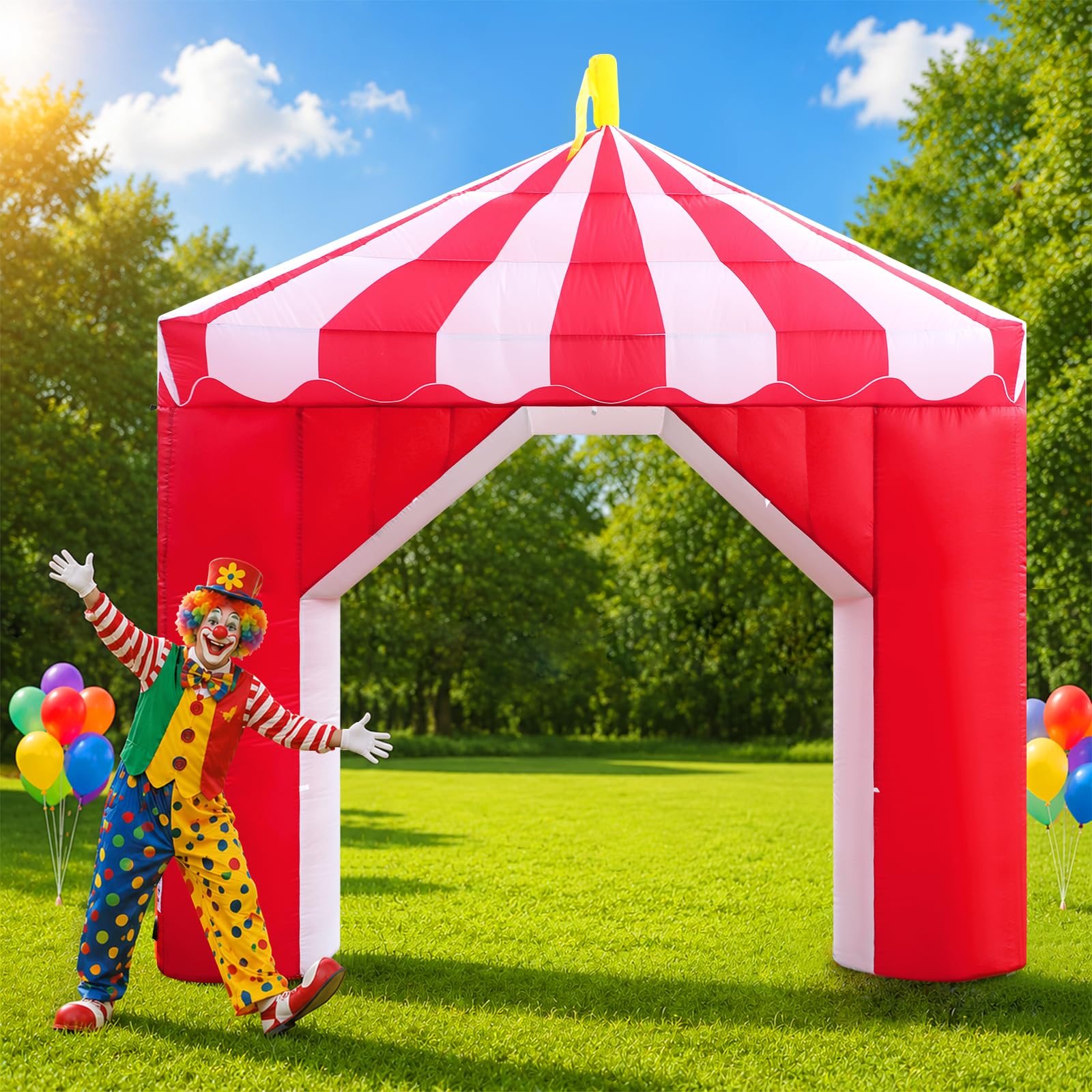 10FT Circus Inflatable Arch with LED Lights & Built-in Blower, Carnival Decoration for Parties, Birthdays & Outdoor Events