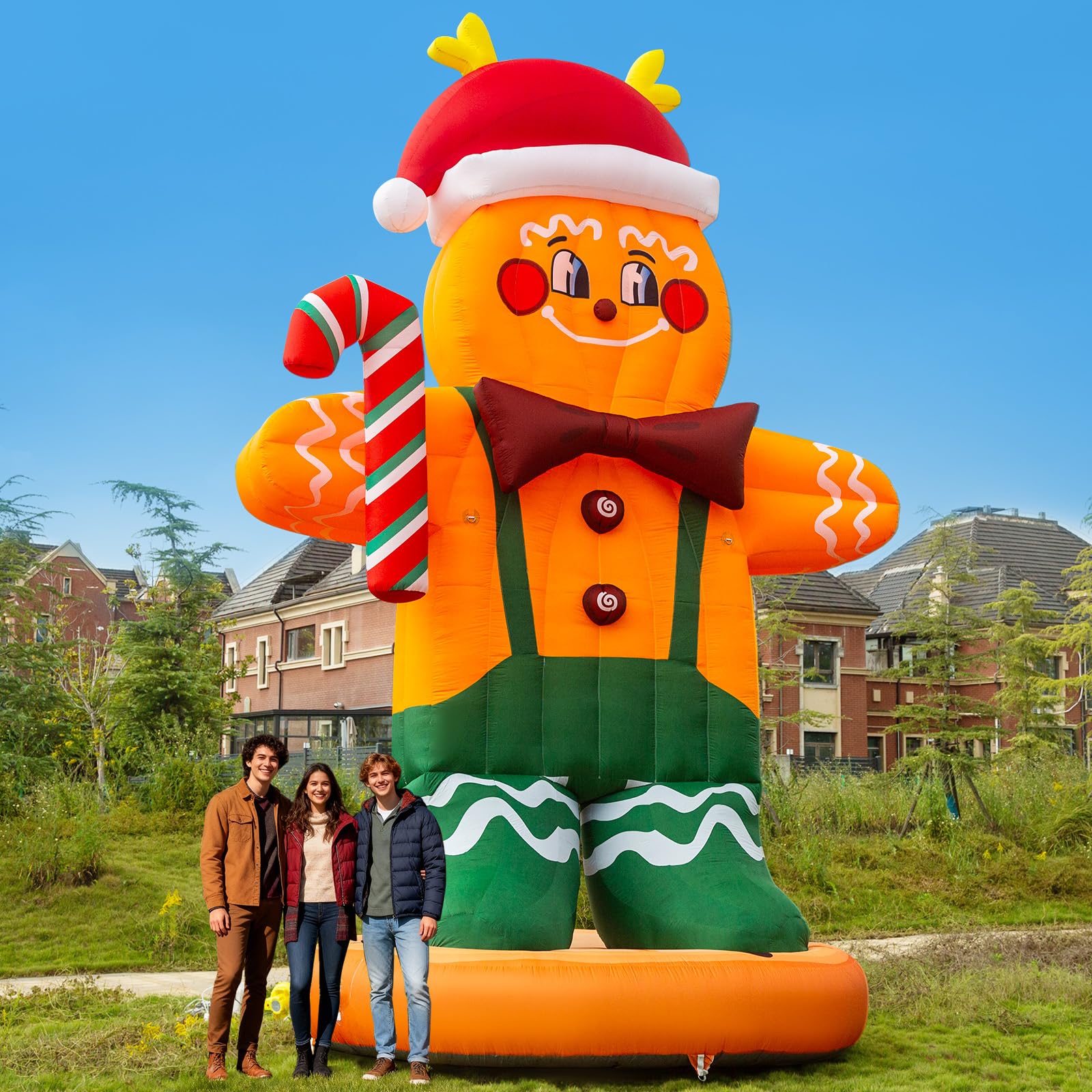 Giant 23Ft Inflatable Gingerbread Man Christmas Decorations with Blower and PVC Base