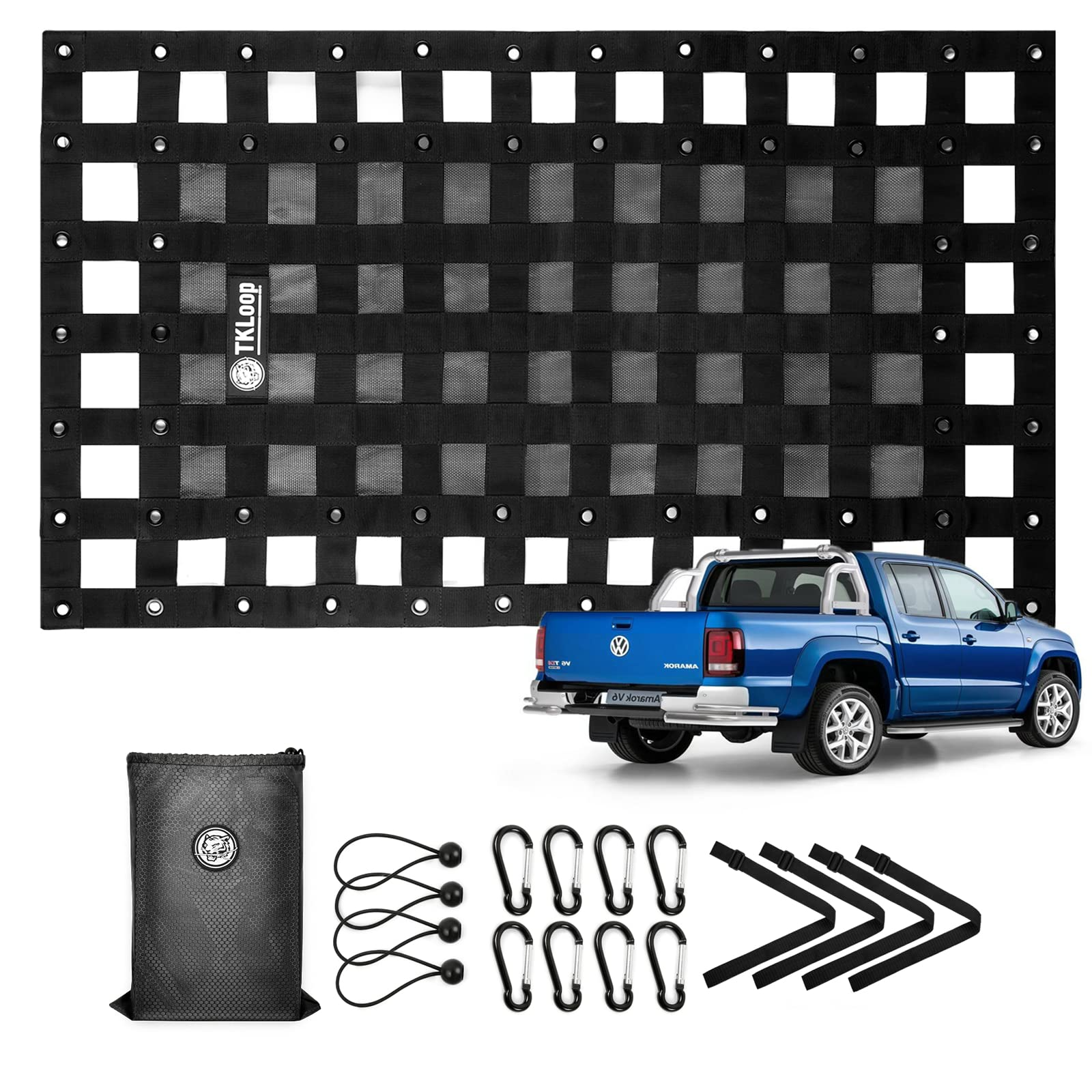 TKLoop Heavy Duty Cargo Net 2.3' x 3.9' with Cam Buckles & Elastic Ropes for Pickup Truck Bed,SUV