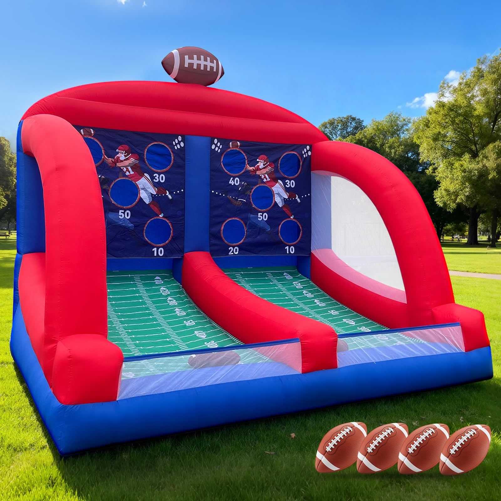 Inflatable Football Toss Game with 4 Balls Double Target Inflatable Interactive Carnival Games