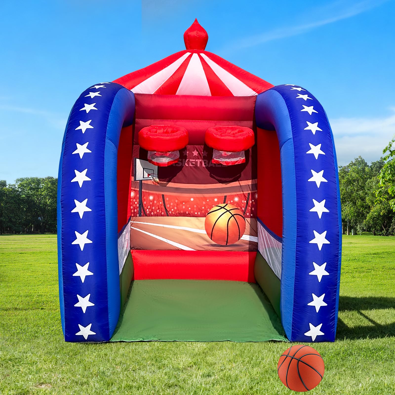 Inflatable Basketball Hoop Shot Game 6.5x6.5x9Ft with Ball and Blower for Parties Carnivals and Family Fun