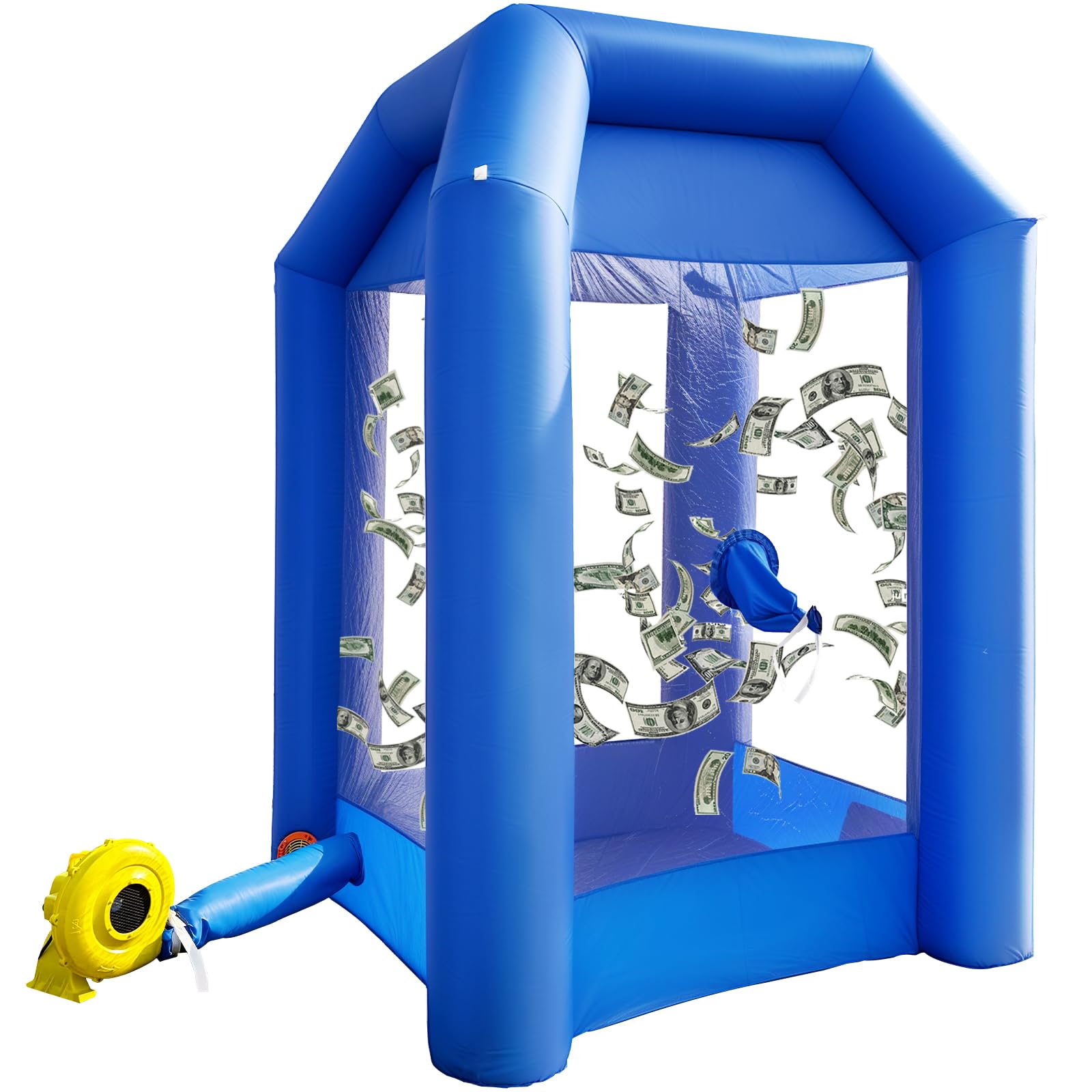 Inflatable Money Blowing Booth 5.2x5.2x8.2FT with 2 Blowers Cash Cube Game for Events