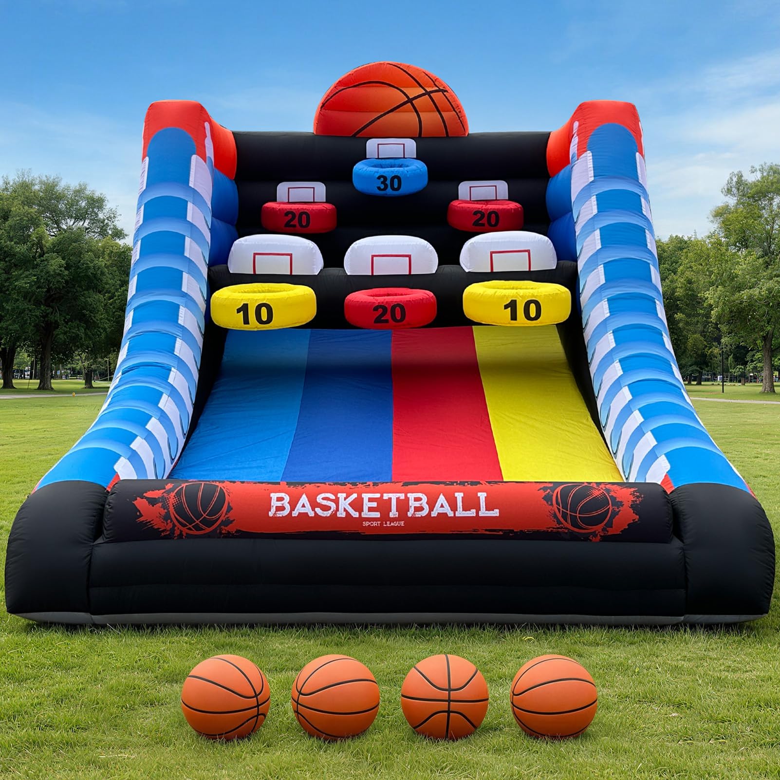 Inflatable Basketball Shootout Game 13x10Ft with 3-Tier Scoring Targets Challenge for Events & Parties